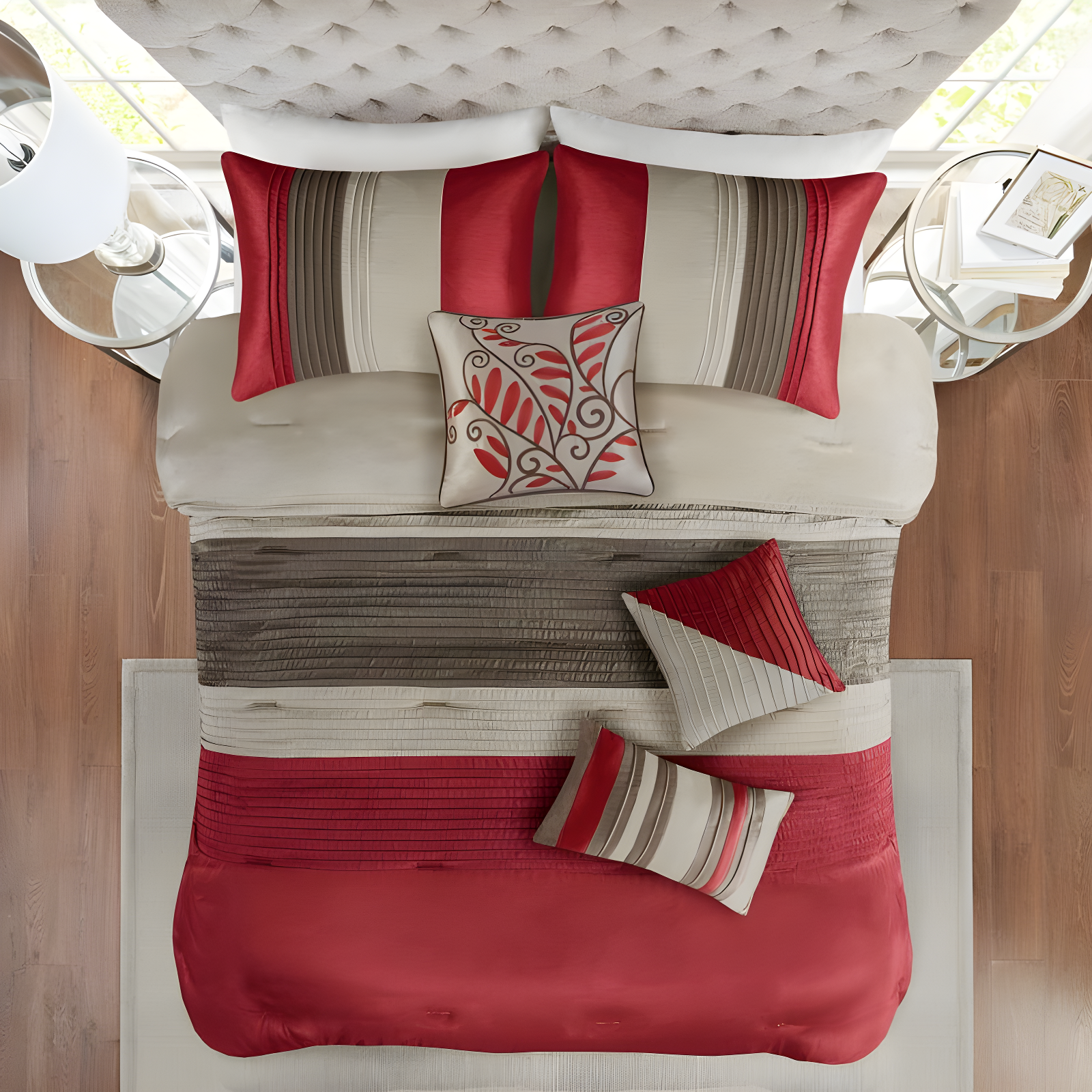 Madison Park Amherst 7 Piece Striped and Pleated Comforter Set