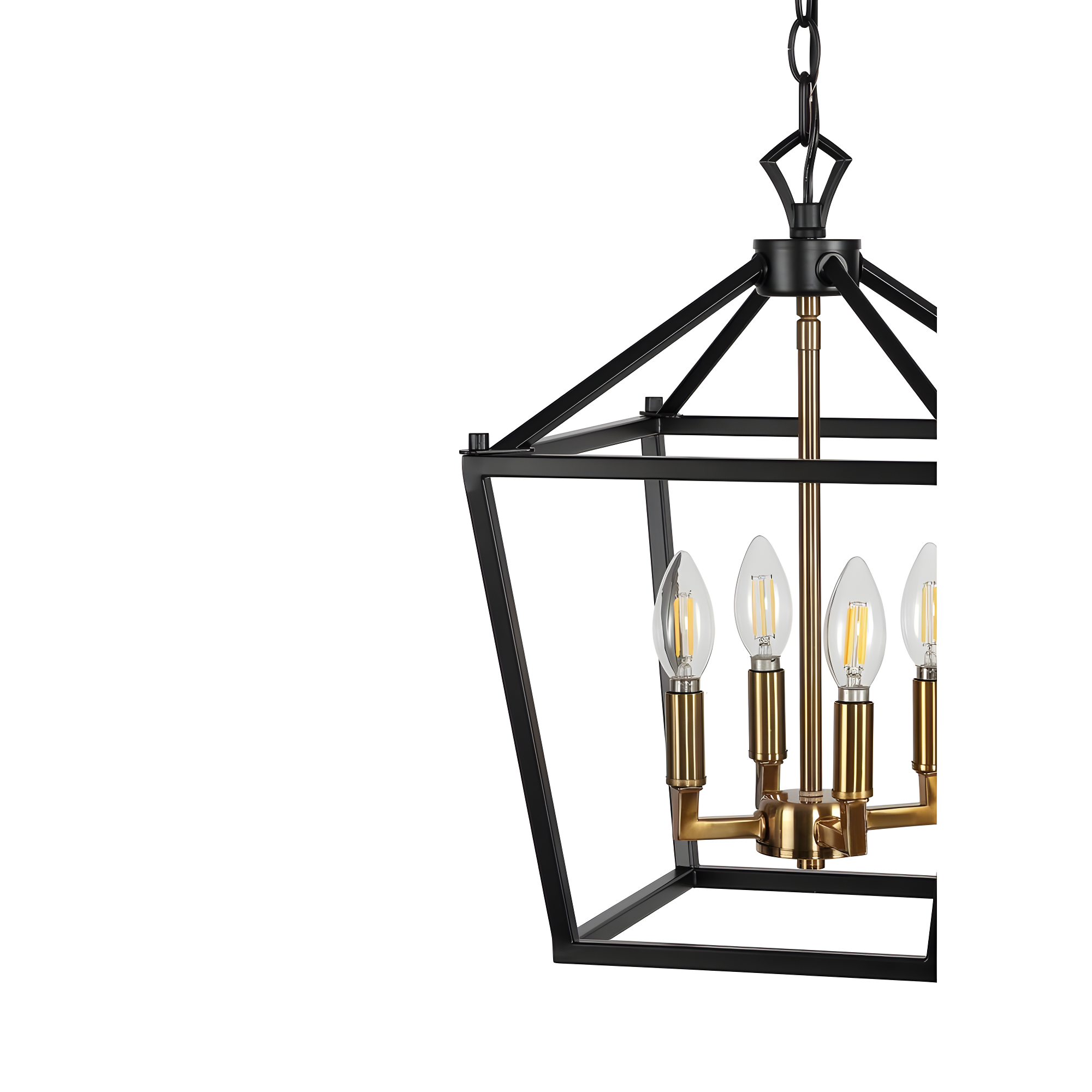 Pagoda 12" 4-Bulb Lantern Metal LED Pendant, Oil Rubbed Bronze/Brass Gold