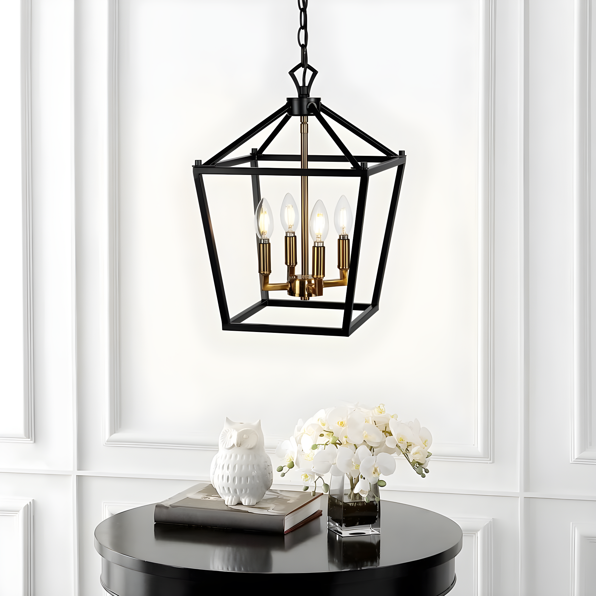 Pagoda 12" 4-Bulb Lantern Metal LED Pendant, Oil Rubbed Bronze/Brass Gold