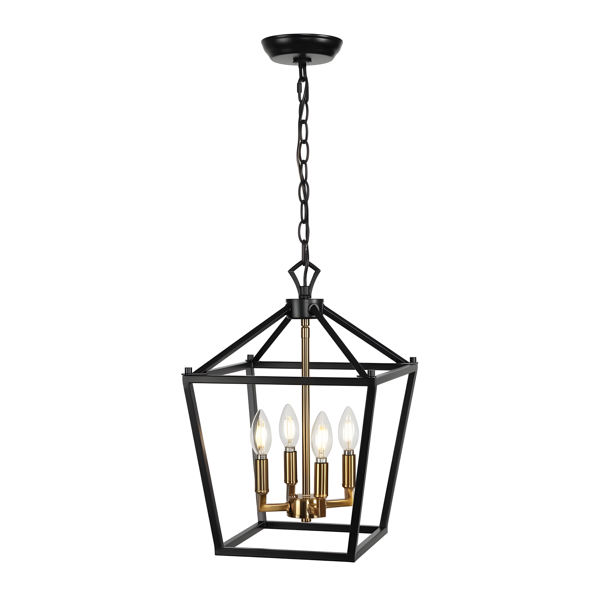 Pagoda 12" 4-Bulb Lantern Metal LED Pendant, Oil Rubbed Bronze/Brass Gold