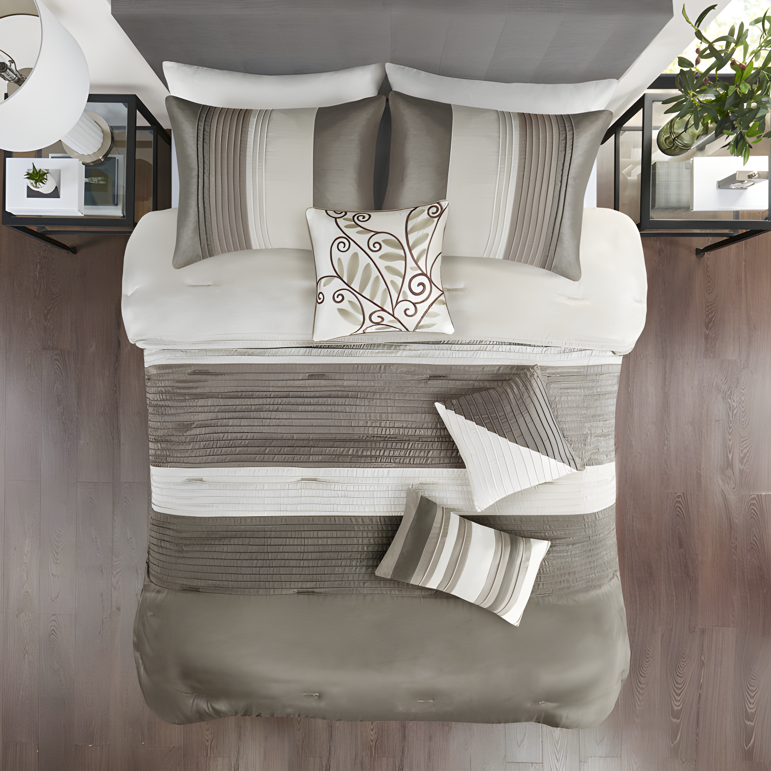 Madison Park Amherst 7 Piece Striped and Pleated Comforter Set