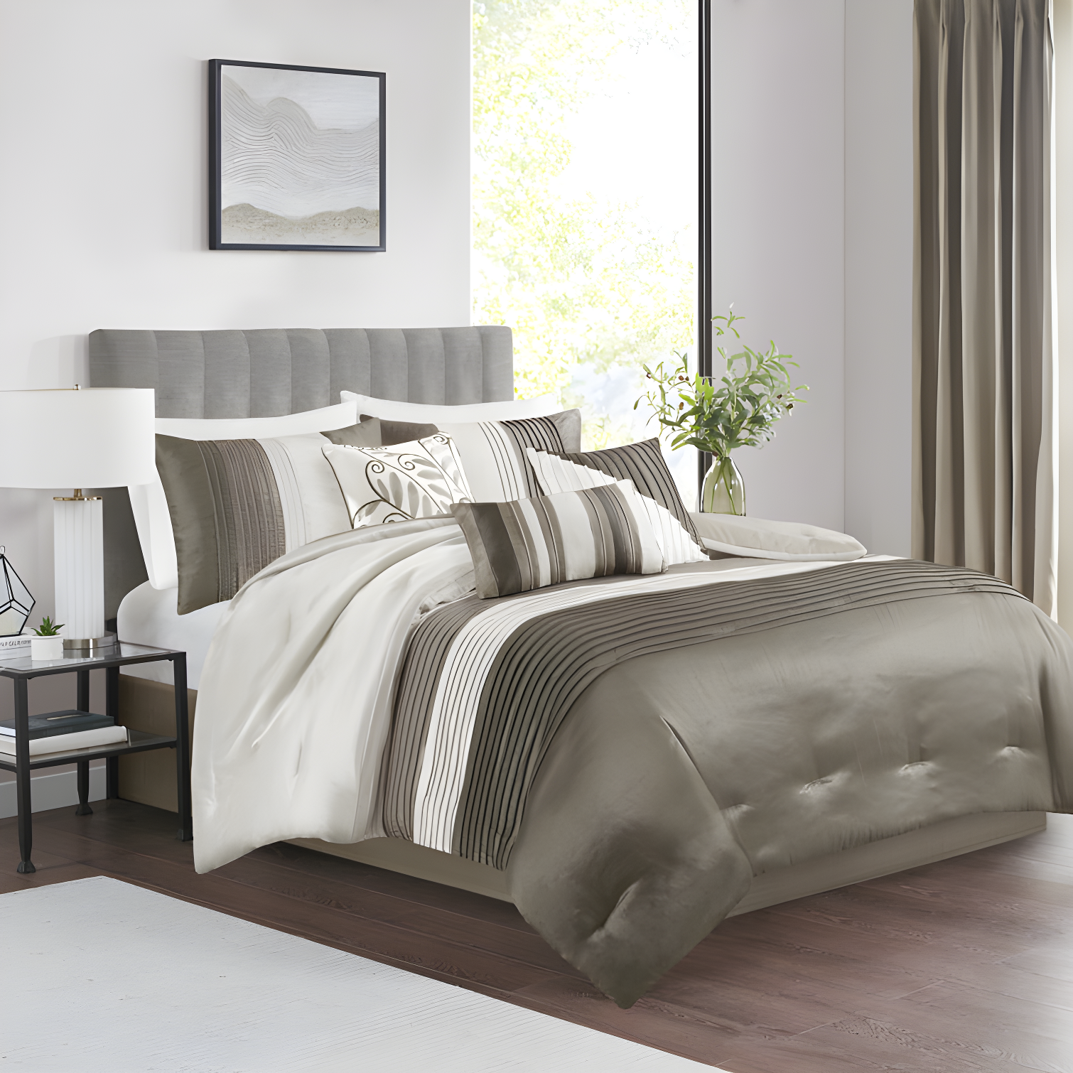 Madison Park Amherst 7 Piece Striped and Pleated Comforter Set