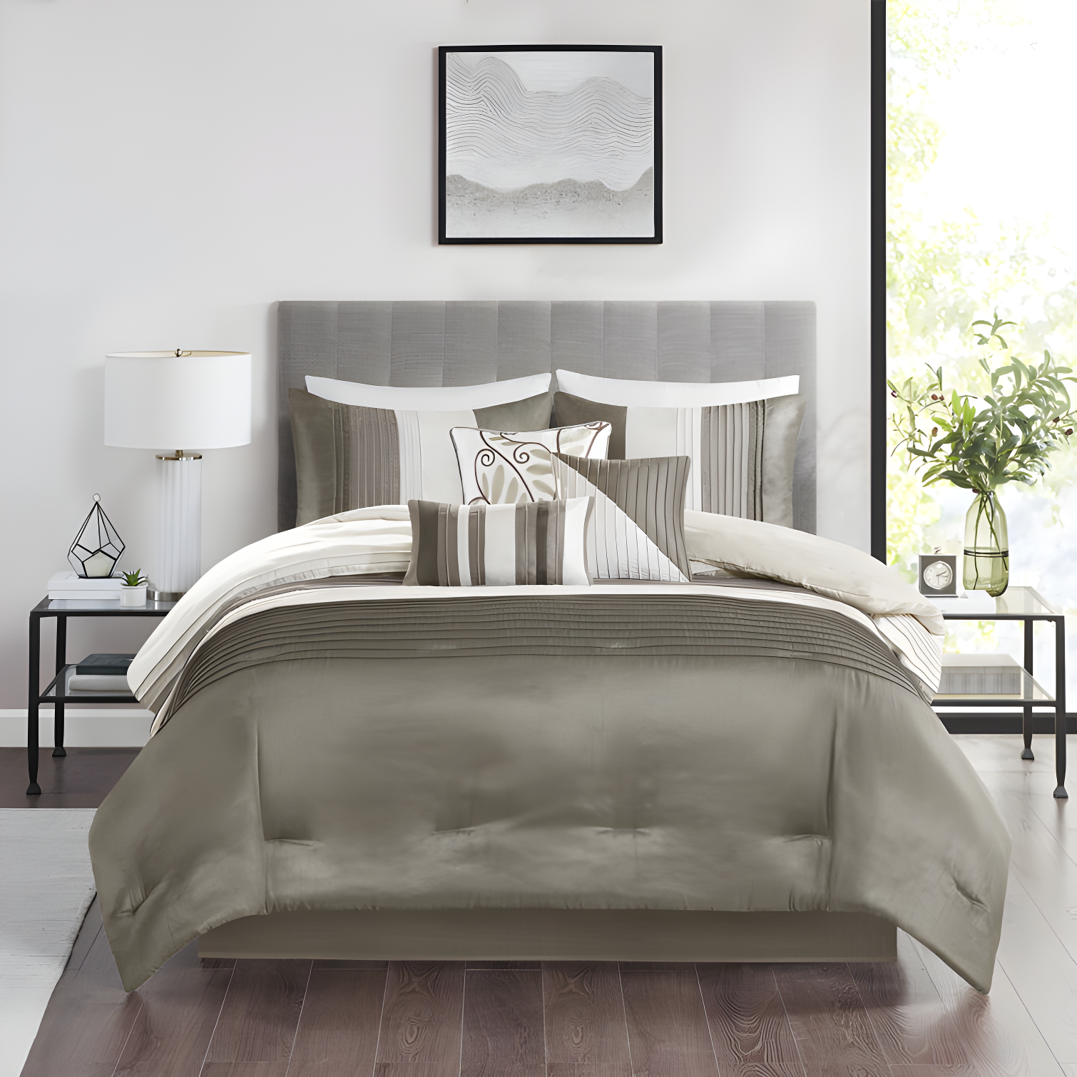 Madison Park Amherst 7 Piece Striped and Pleated Comforter Set