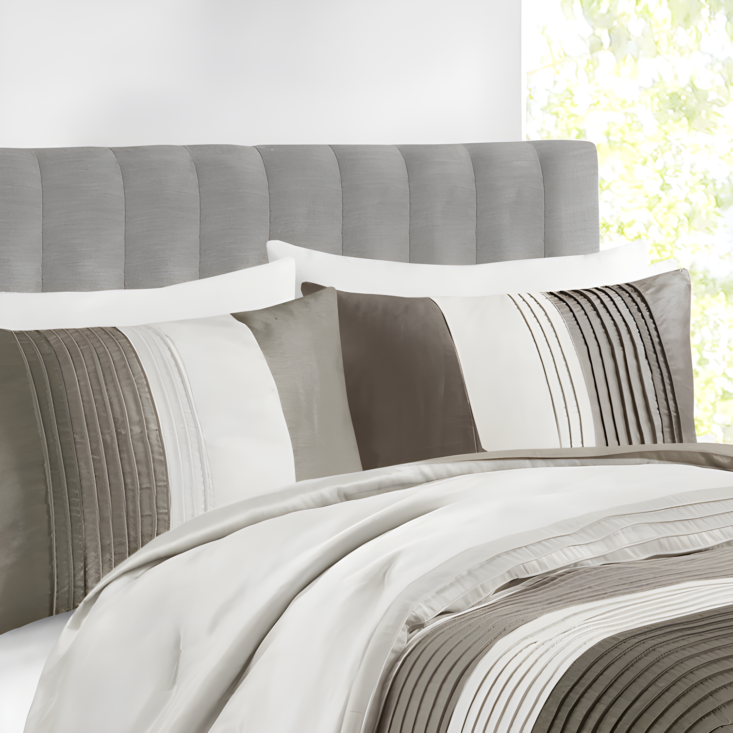 Madison Park Amherst 7 Piece Striped and Pleated Comforter Set