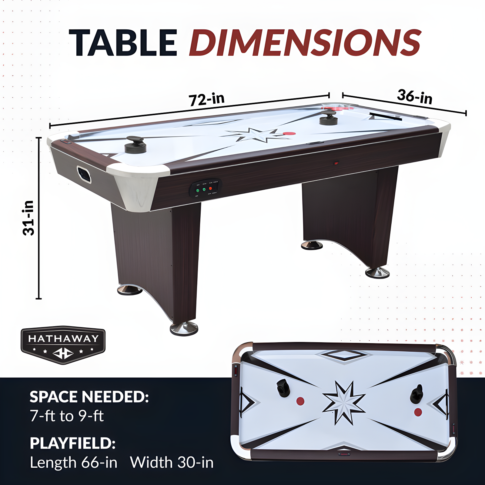 Hathaway Midtown II 6 Ft Air Hockey Table for Family Game Room - With LED Scoring, High-Powered Blower, Pedestal Legs, Strikers & Pucks - Dark Cherry Finish