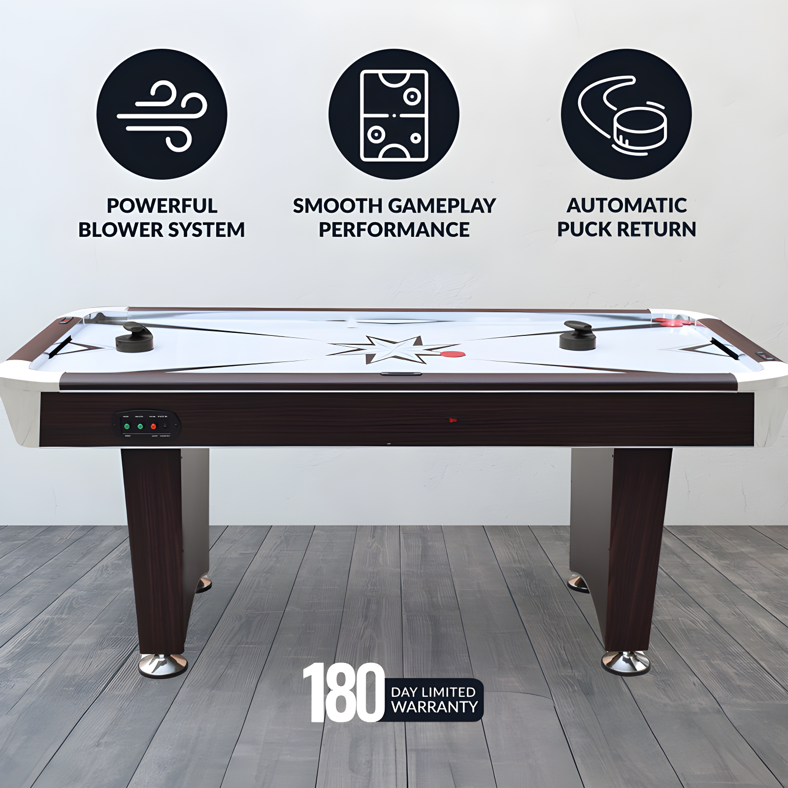 Hathaway Midtown II 6 Ft Air Hockey Table for Family Game Room - With LED Scoring, High-Powered Blower, Pedestal Legs, Strikers & Pucks - Dark Cherry Finish