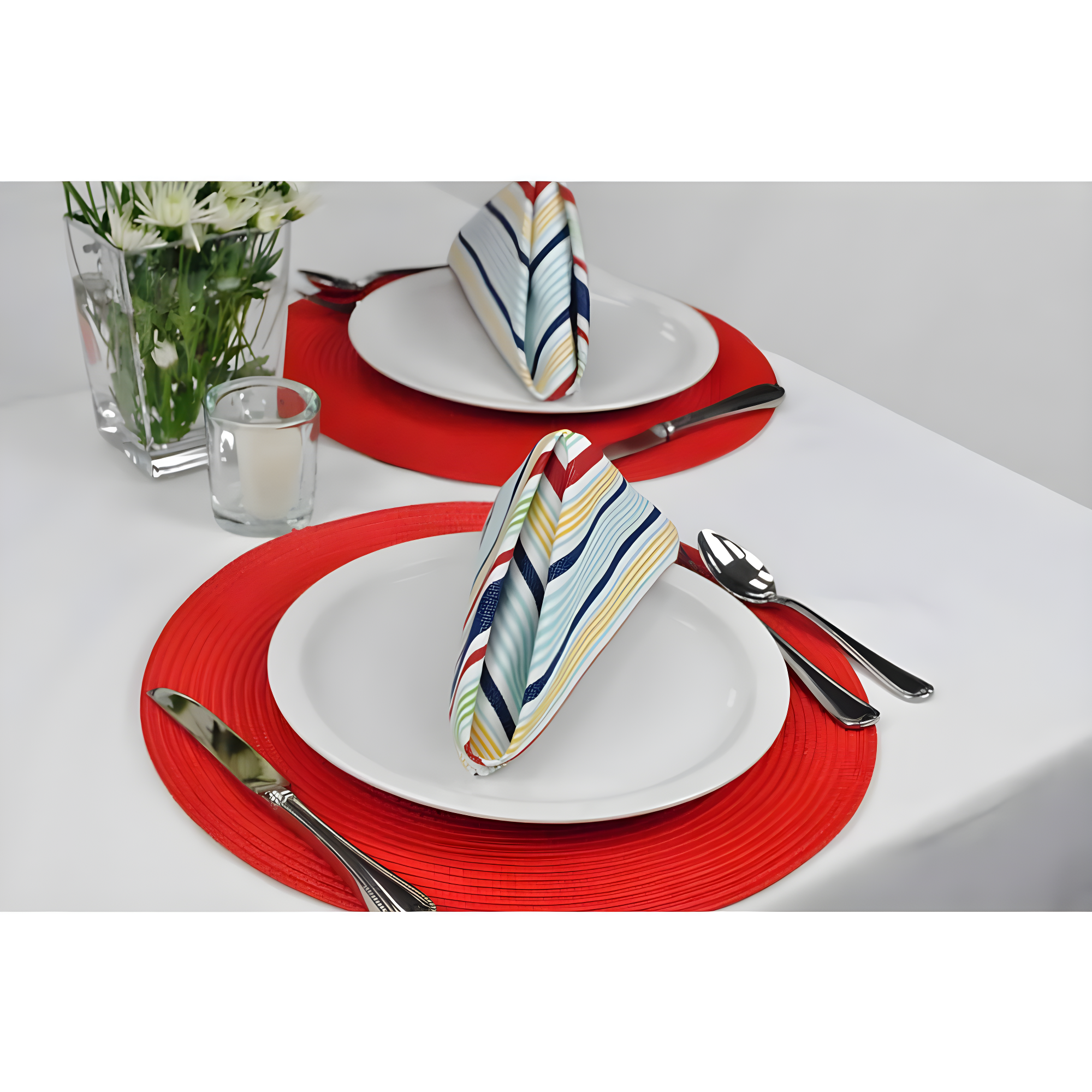 Red Round Braided Placemats Set of 6 for Dining Tables