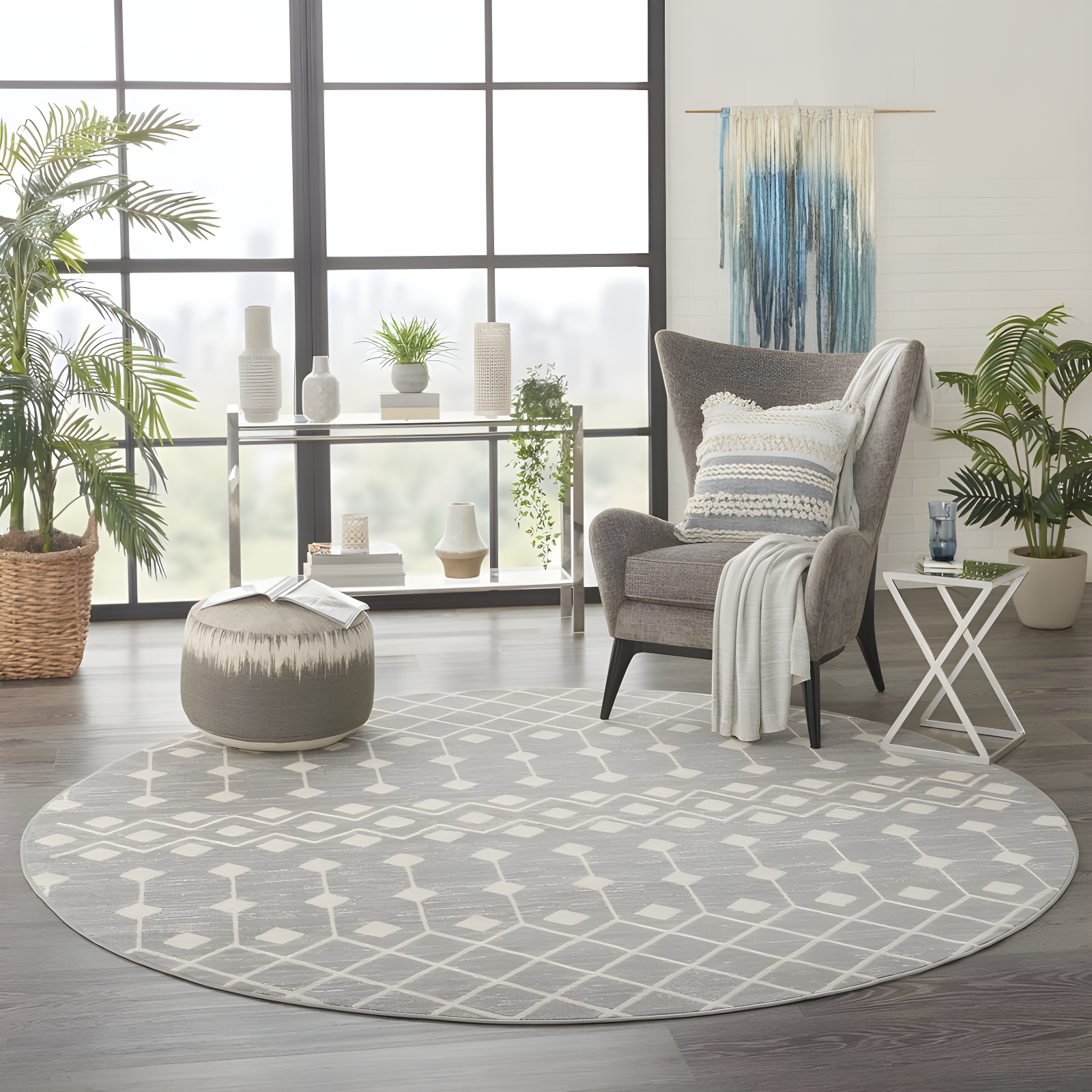 Nourison Grafix GRF37 Indoor Area Rug Grey 8' x ROUND