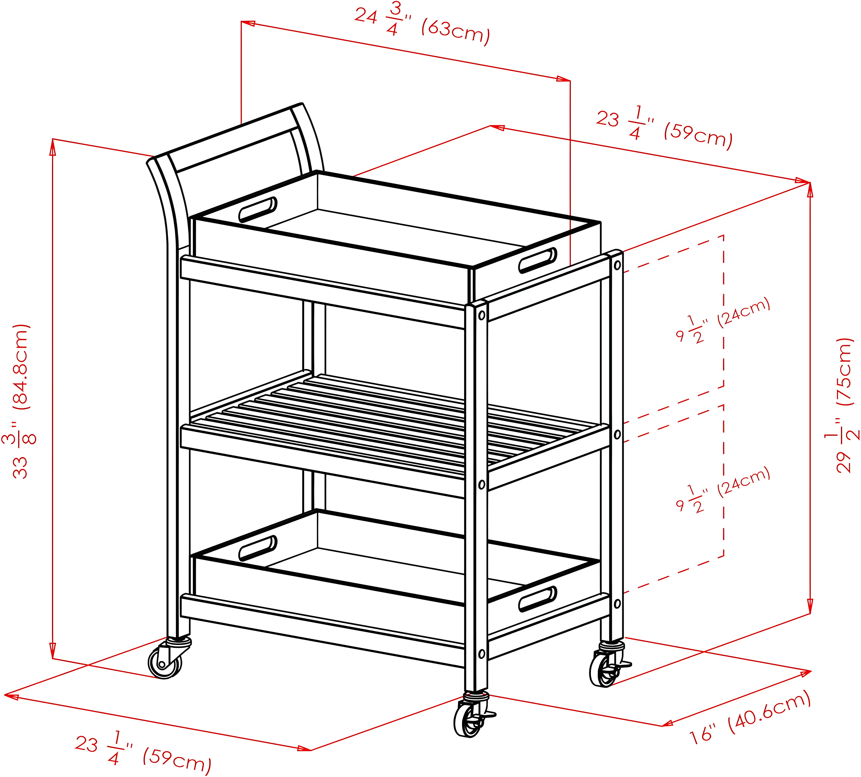 Skyline Decor Albert 33.27'' H x 24.8'' W Utility Cart with Wheels