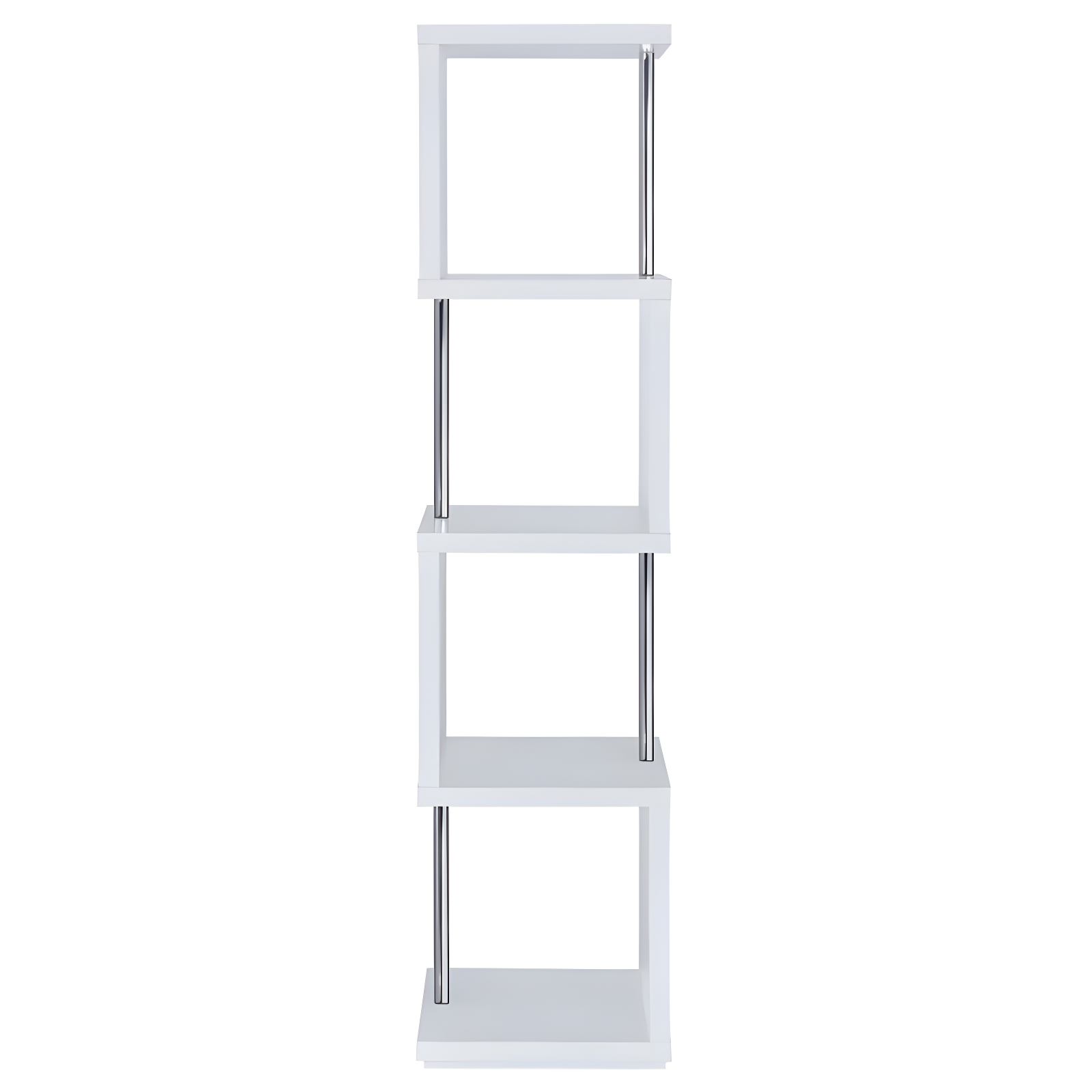 66.5" Baxter 4 Shelf Zig Zag Bookcase with Chrome Details White - Coaster: Modern Laminated Storage Display