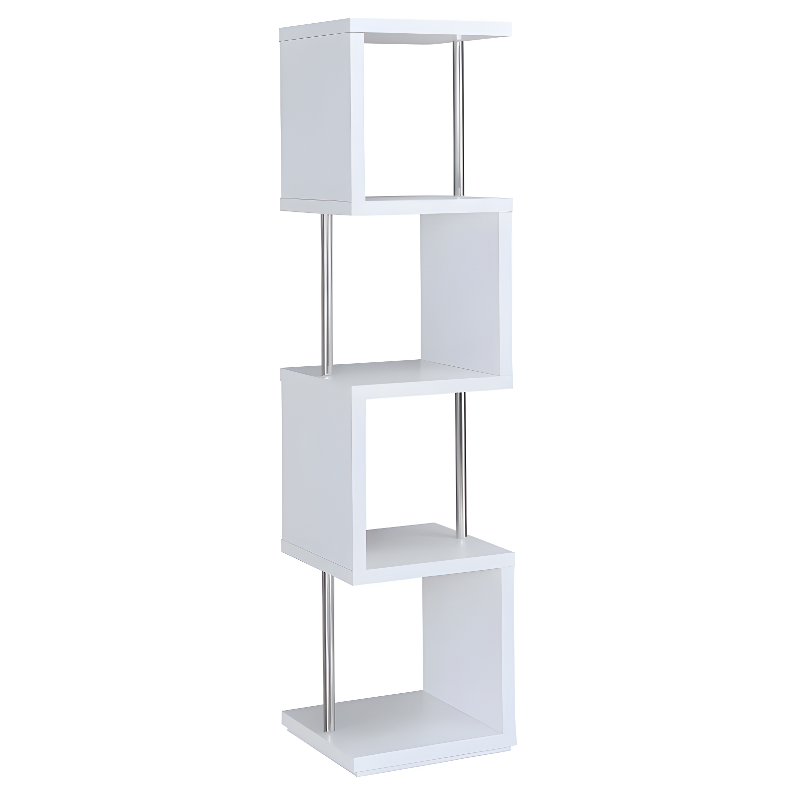 66.5" Baxter 4 Shelf Zig Zag Bookcase with Chrome Details White - Coaster: Modern Laminated Storage Display