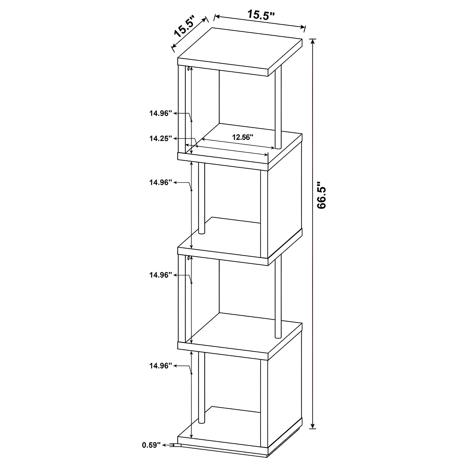 66.5" Baxter 4 Shelf Zig Zag Bookcase with Chrome Details White - Coaster: Modern Laminated Storage Display