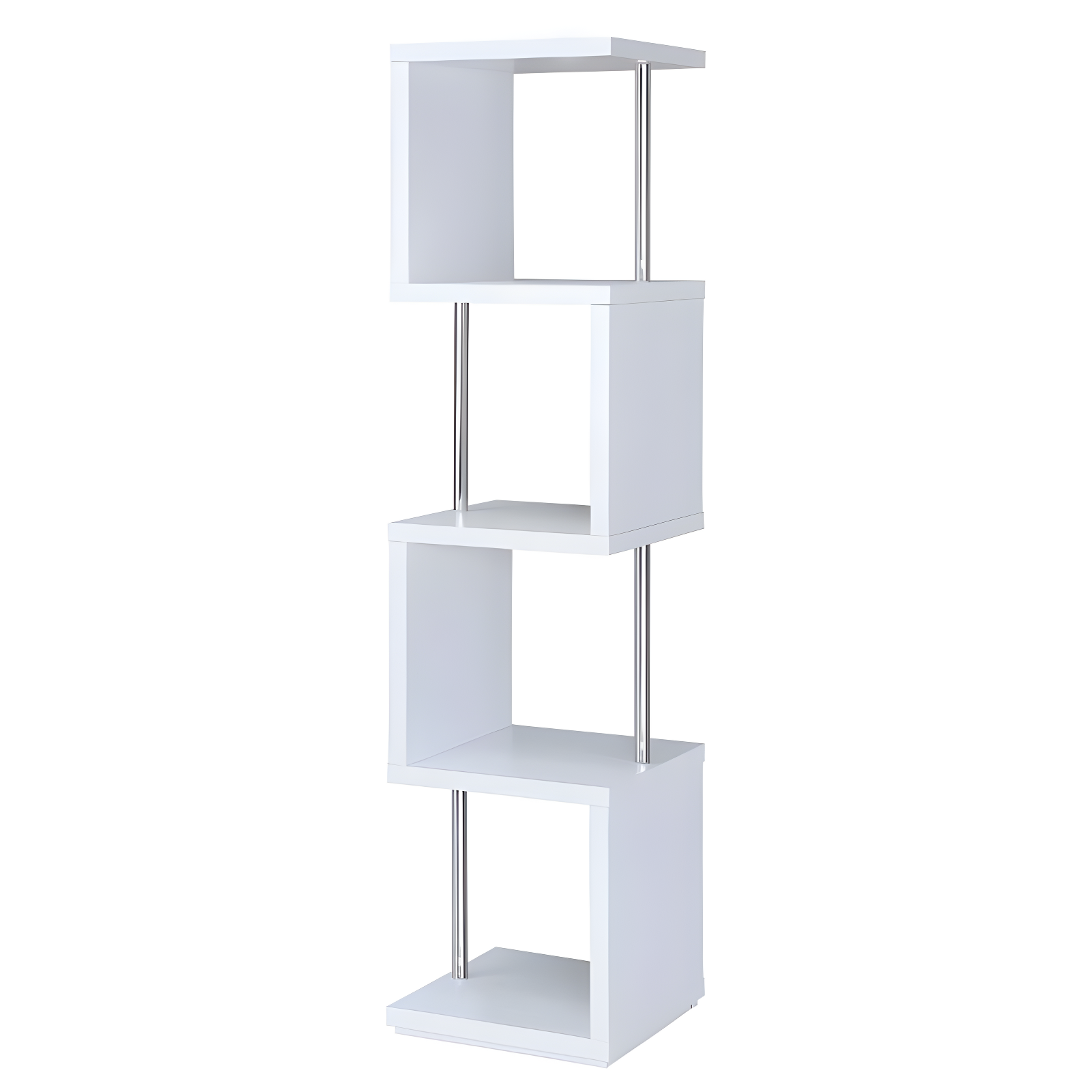 66.5" Baxter 4 Shelf Zig Zag Bookcase with Chrome Details White - Coaster: Modern Laminated Storage Display