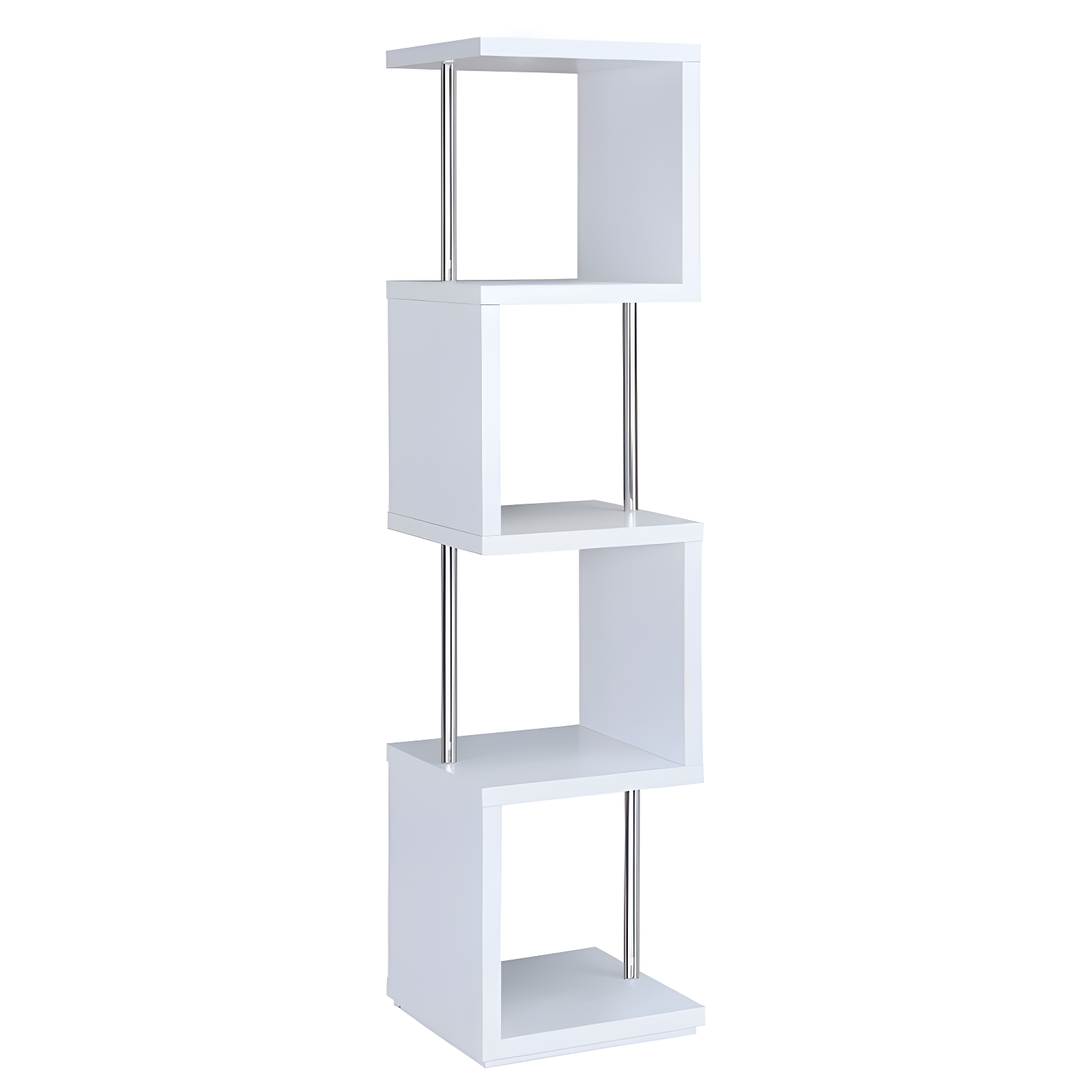 66.5" Baxter 4 Shelf Zig Zag Bookcase with Chrome Details White - Coaster: Modern Laminated Storage Display