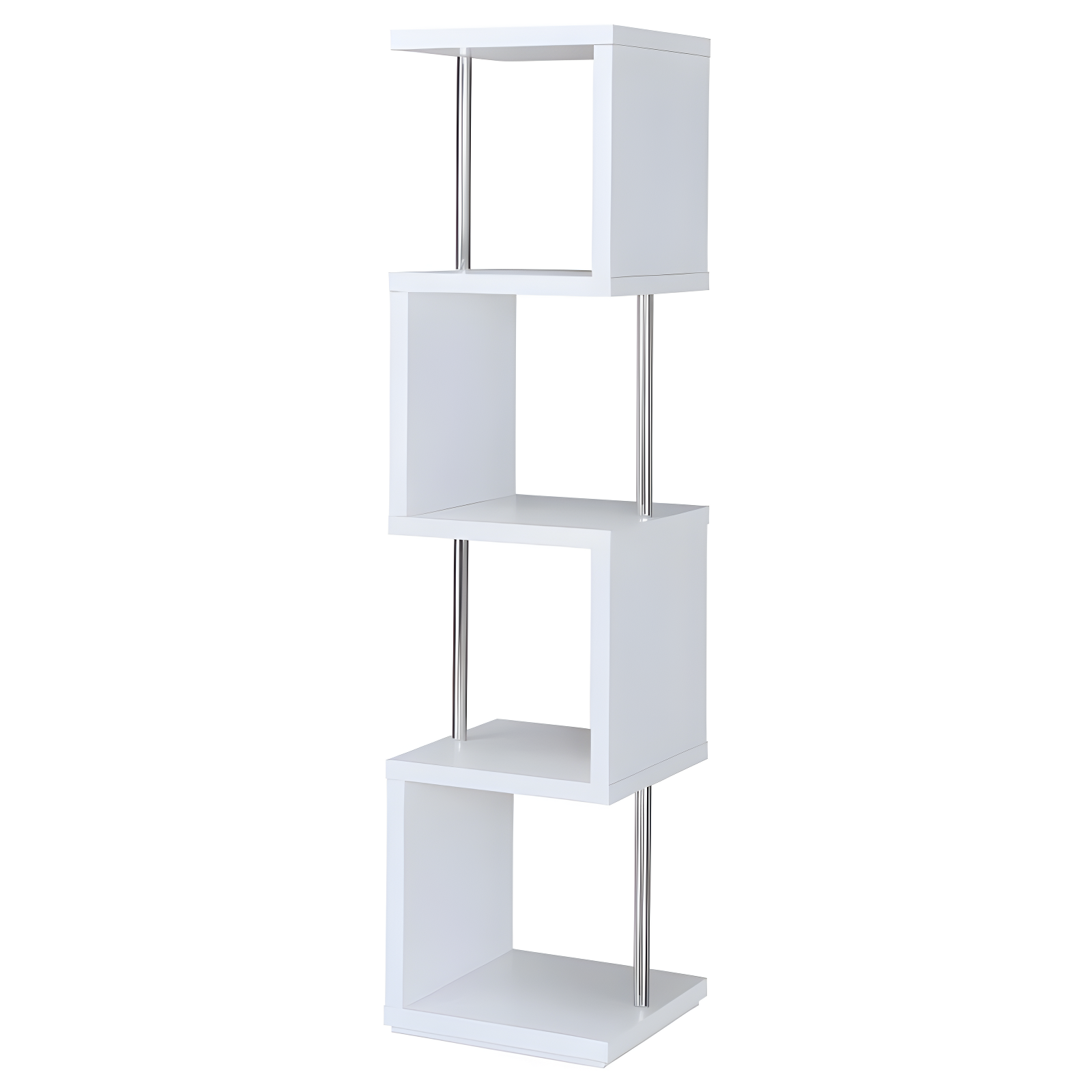 66.5" Baxter 4 Shelf Zig Zag Bookcase with Chrome Details White - Coaster: Modern Laminated Storage Display