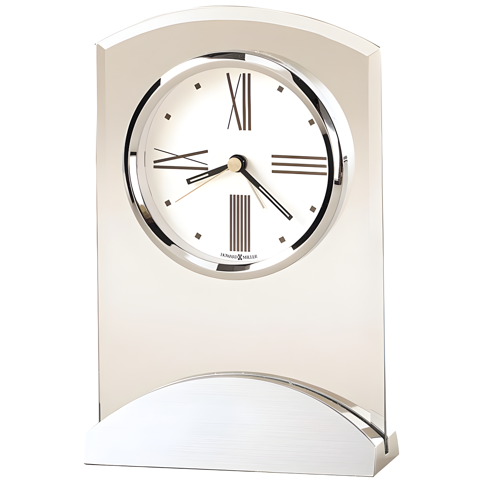 Howard Miller® Tribeca Modern & Contemporary Roman Numeral Glass Quartz Movement / Crystal Tabletop Clock with Alarm in Polished Silver/Clear