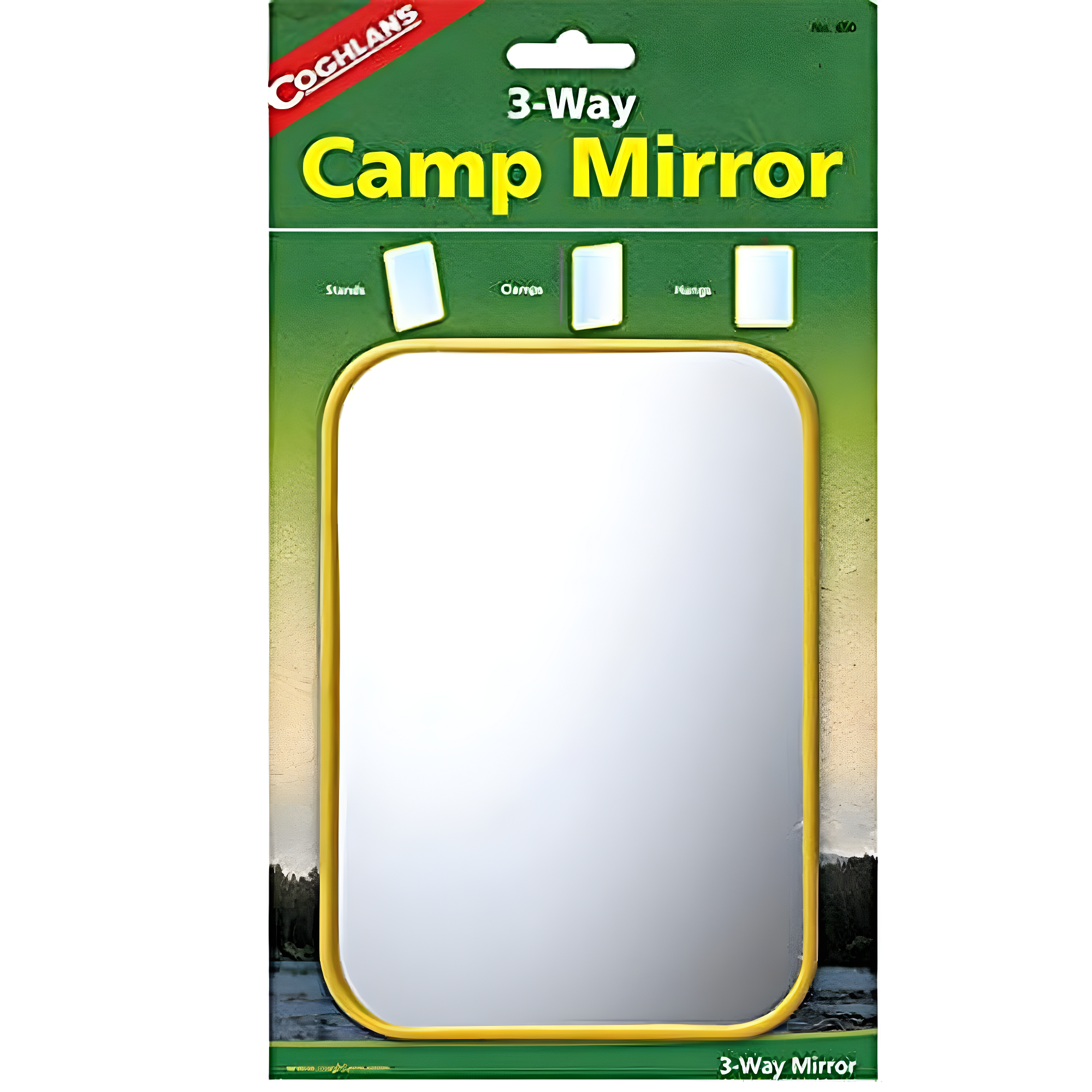 Coghlan's 3-Way Camp Mirror, Colorful Plastic, Clamps w/ Hook Signal Survival