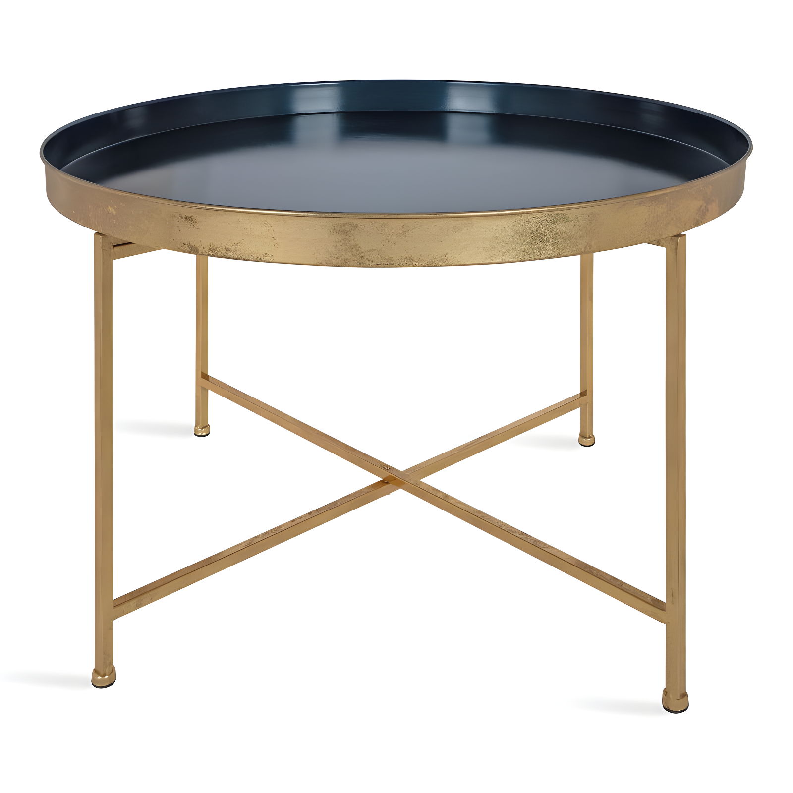 Kate and Laurel Celia Round Metal Coffee Table, 28.25x28.25x19, Navy Blue and Gold