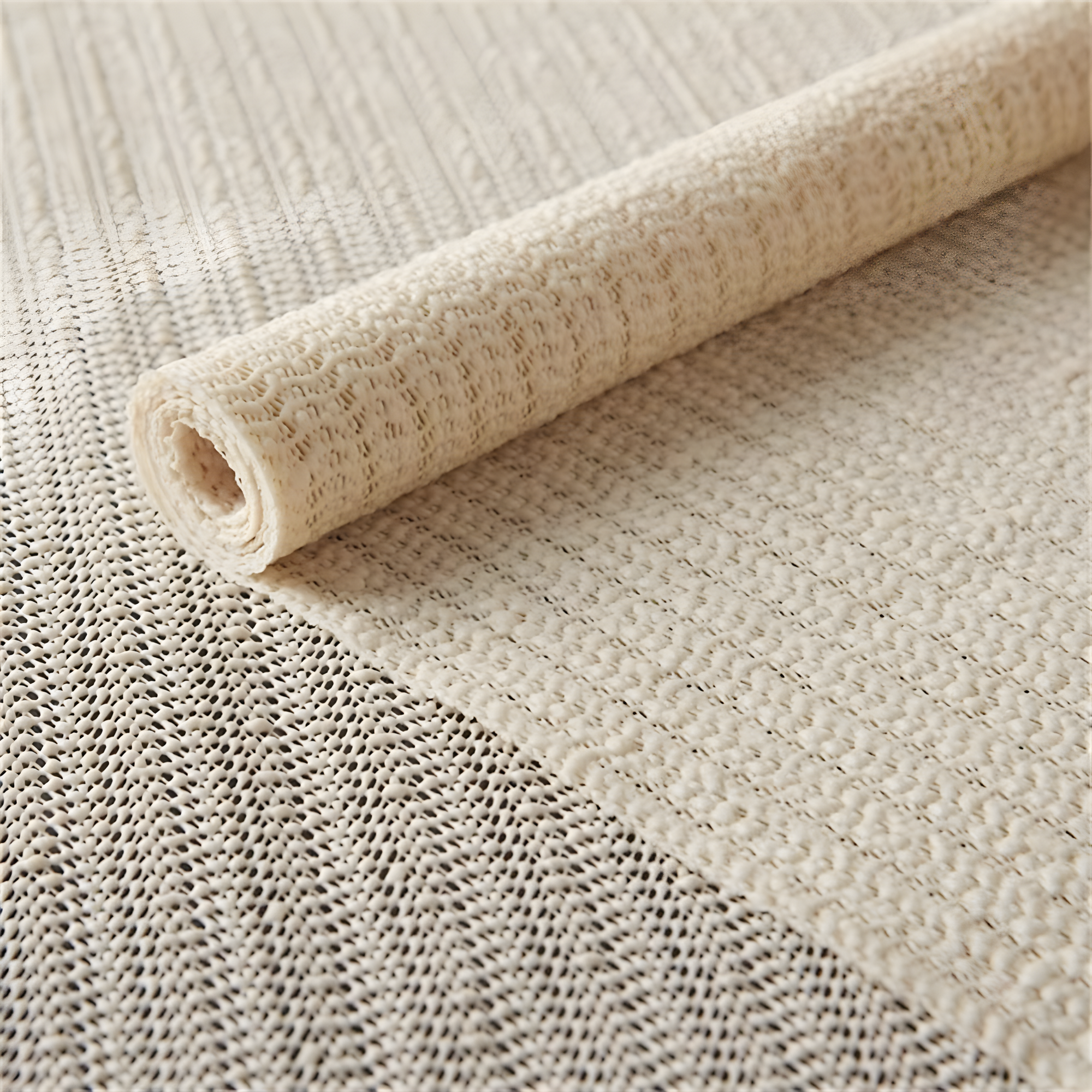 Ebern Designs Rectangle Shiftloc Solid Color Machine Made Polyester/Plastic/Acrylic Area Rug in Ivory