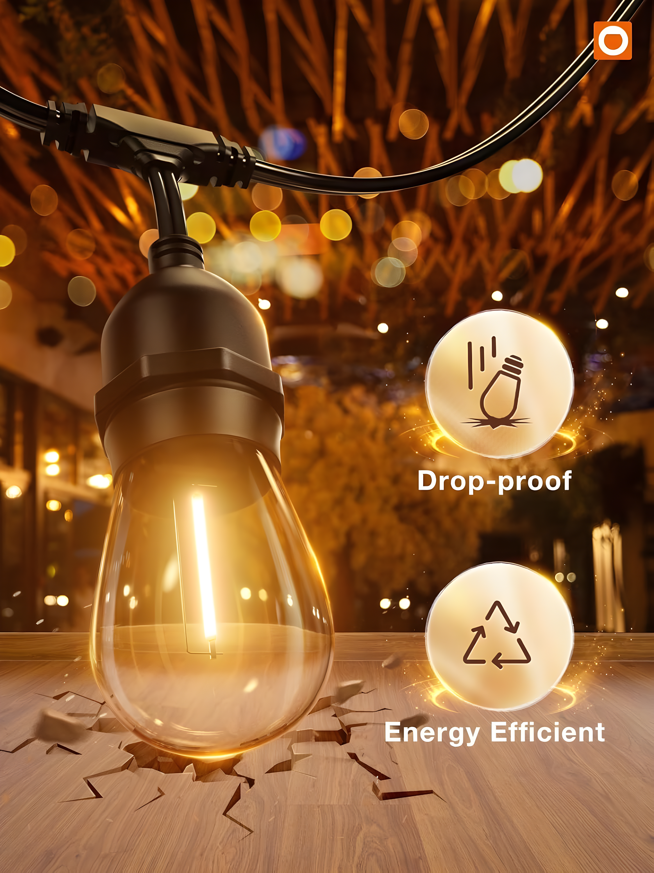 addlon 48 FT Outdoor String Lights Commercial Grade Weatherproof Strand, 18 Edison Vintage Bulbs, 15 Hanging Sockets (3 Spare Bulbs), ETL Listed Heavy-Duty Decorative Christmas Lights for Patio Garden