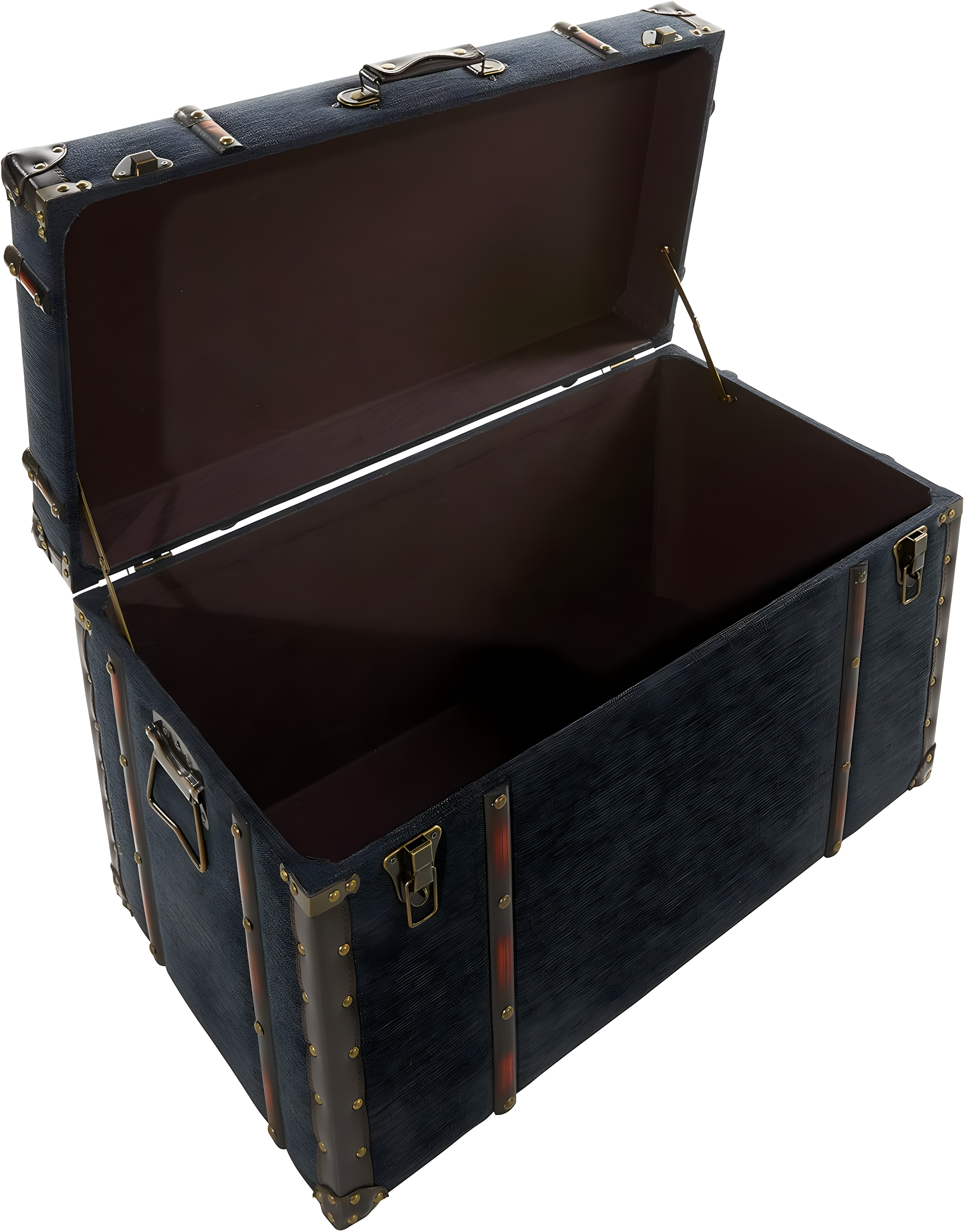 DecMode 24" x 13" Blue Linen Fabric Nesting Upholstered Trunk with Buckle Hinged Top, 3-Pieces