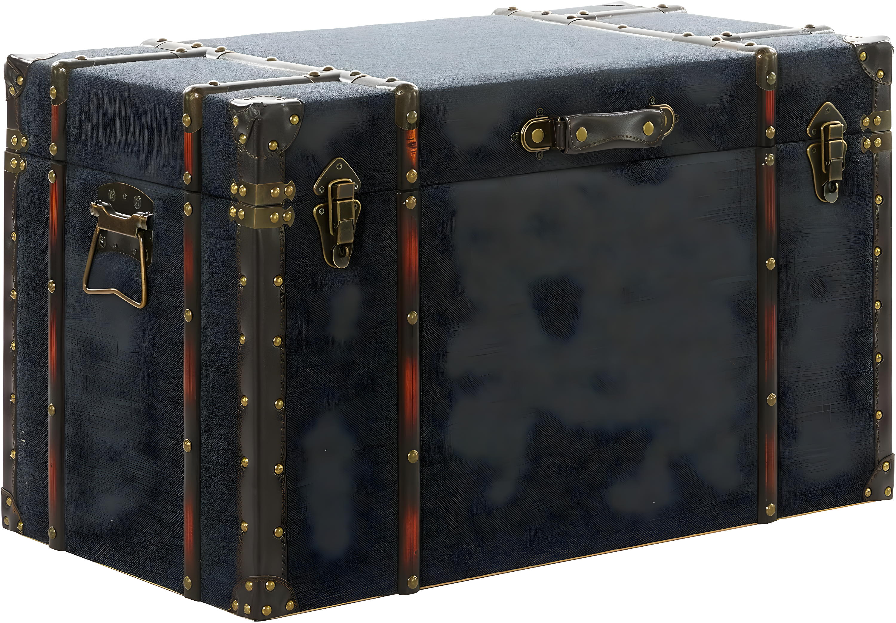 DecMode 24" x 13" Blue Linen Fabric Nesting Upholstered Trunk with Buckle Hinged Top, 3-Pieces