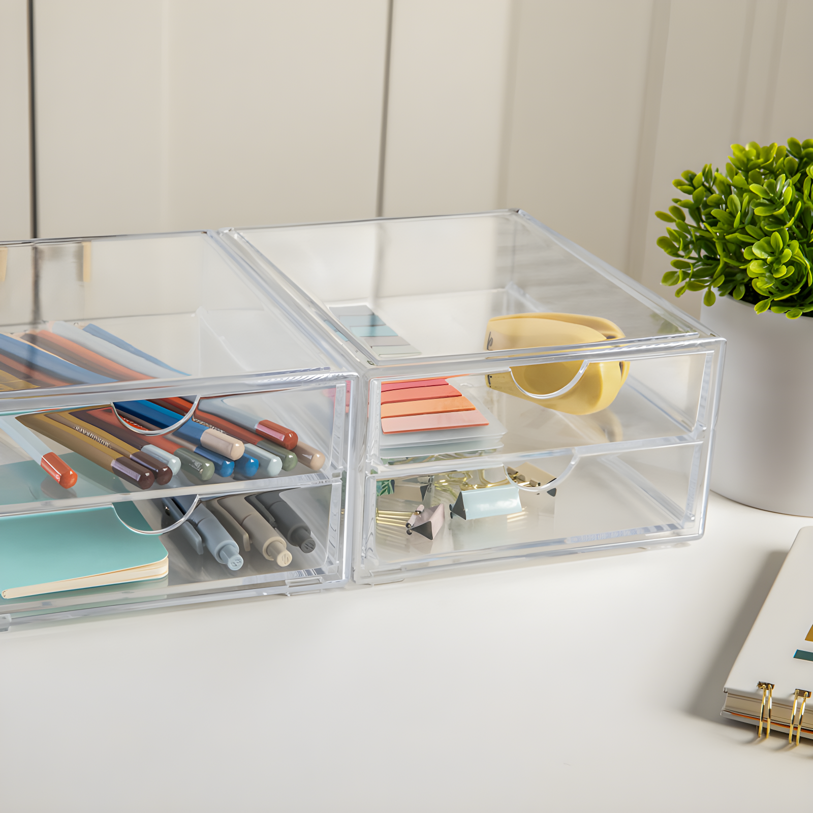 Martha Stewart Thomas Martha Stewart Plastic Desktop Storage with Half Moon Opening Pullout Drawers (Set of 2)