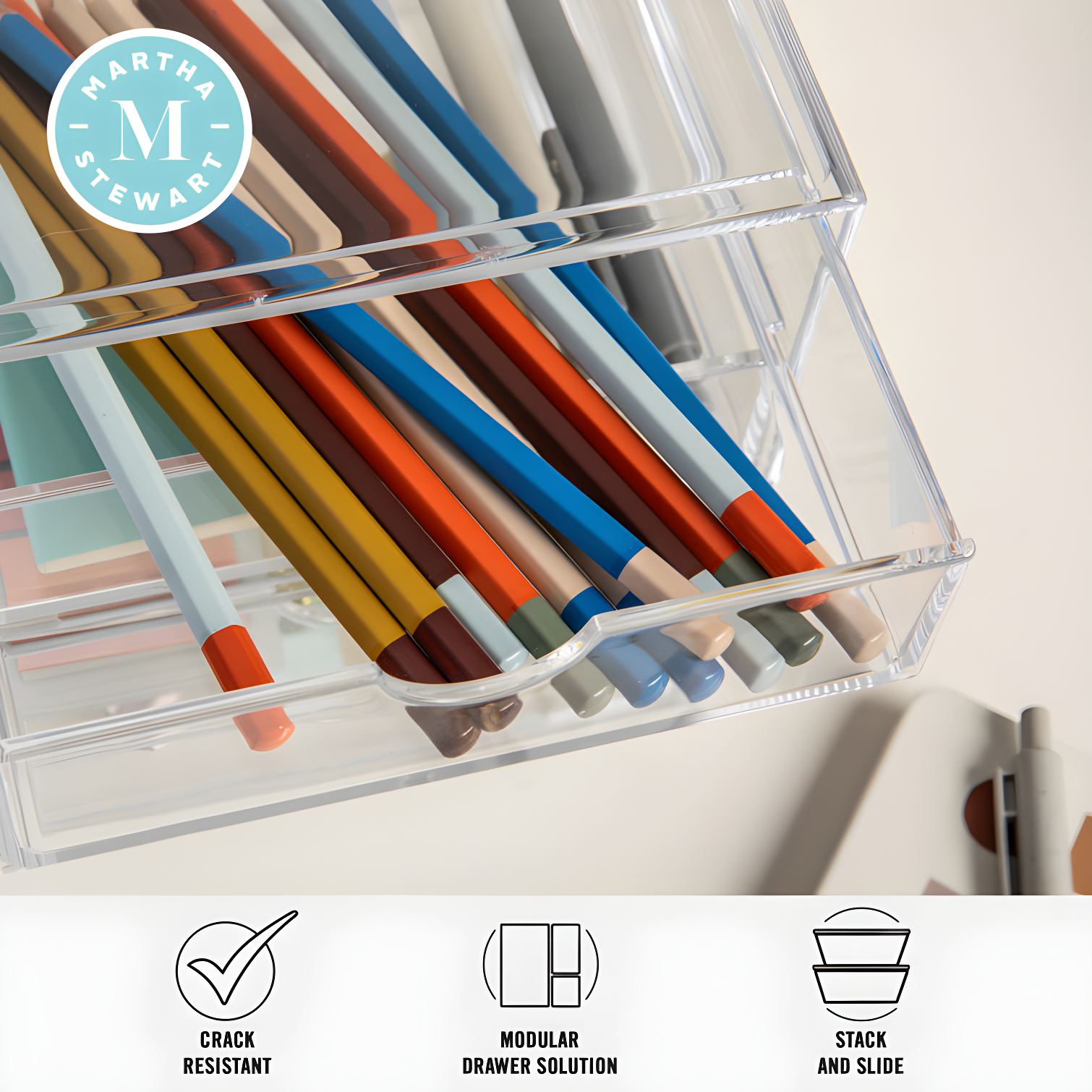 Martha Stewart Thomas Martha Stewart Plastic Desktop Storage with Half Moon Opening Pullout Drawers (Set of 2)