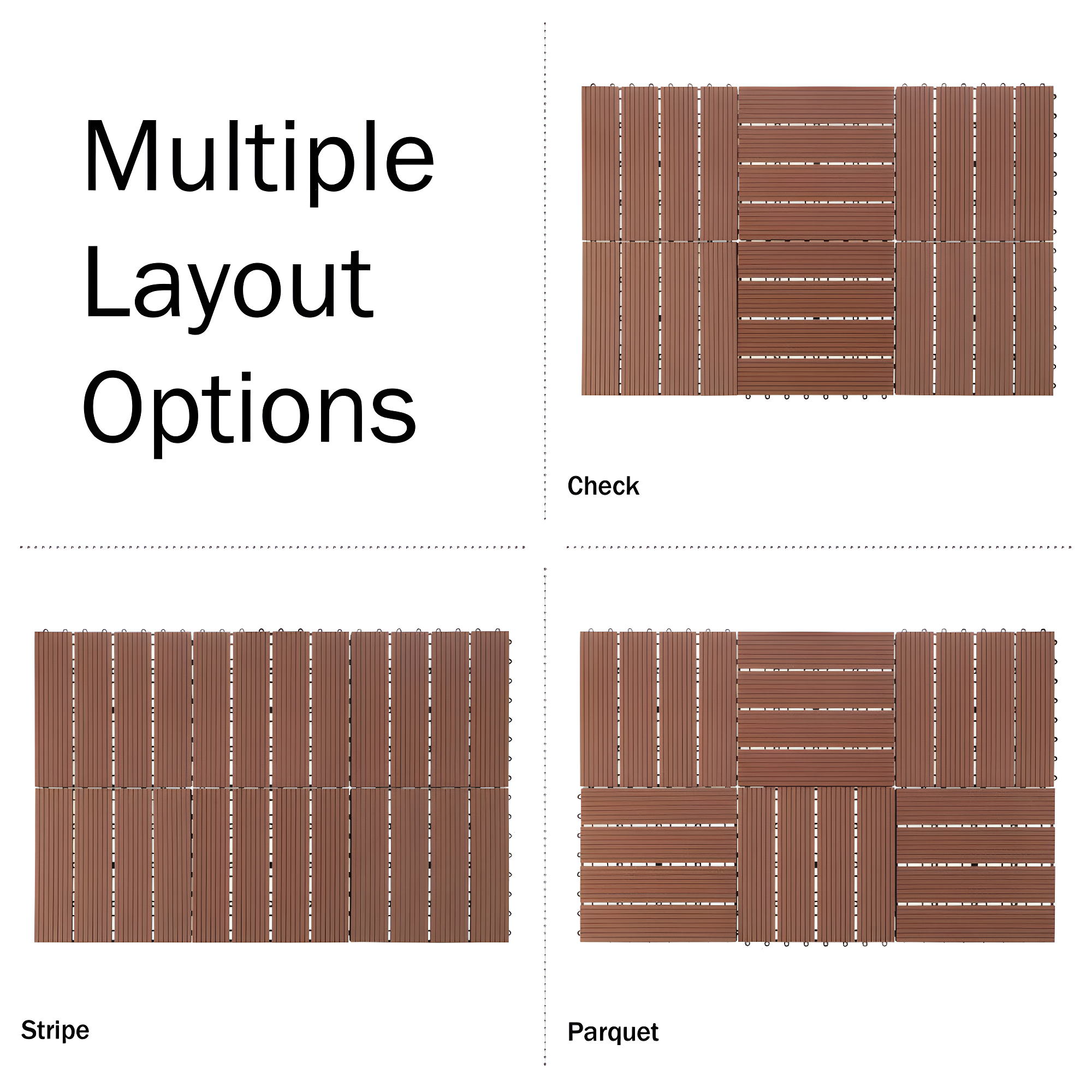 Deck Tiles - 6-Pack Wood Plastic Composite Interlocking Patio Tiles - 5.8SQFT Outdoor Flooring for Balcony, Porch, and Garage by Pure Garden