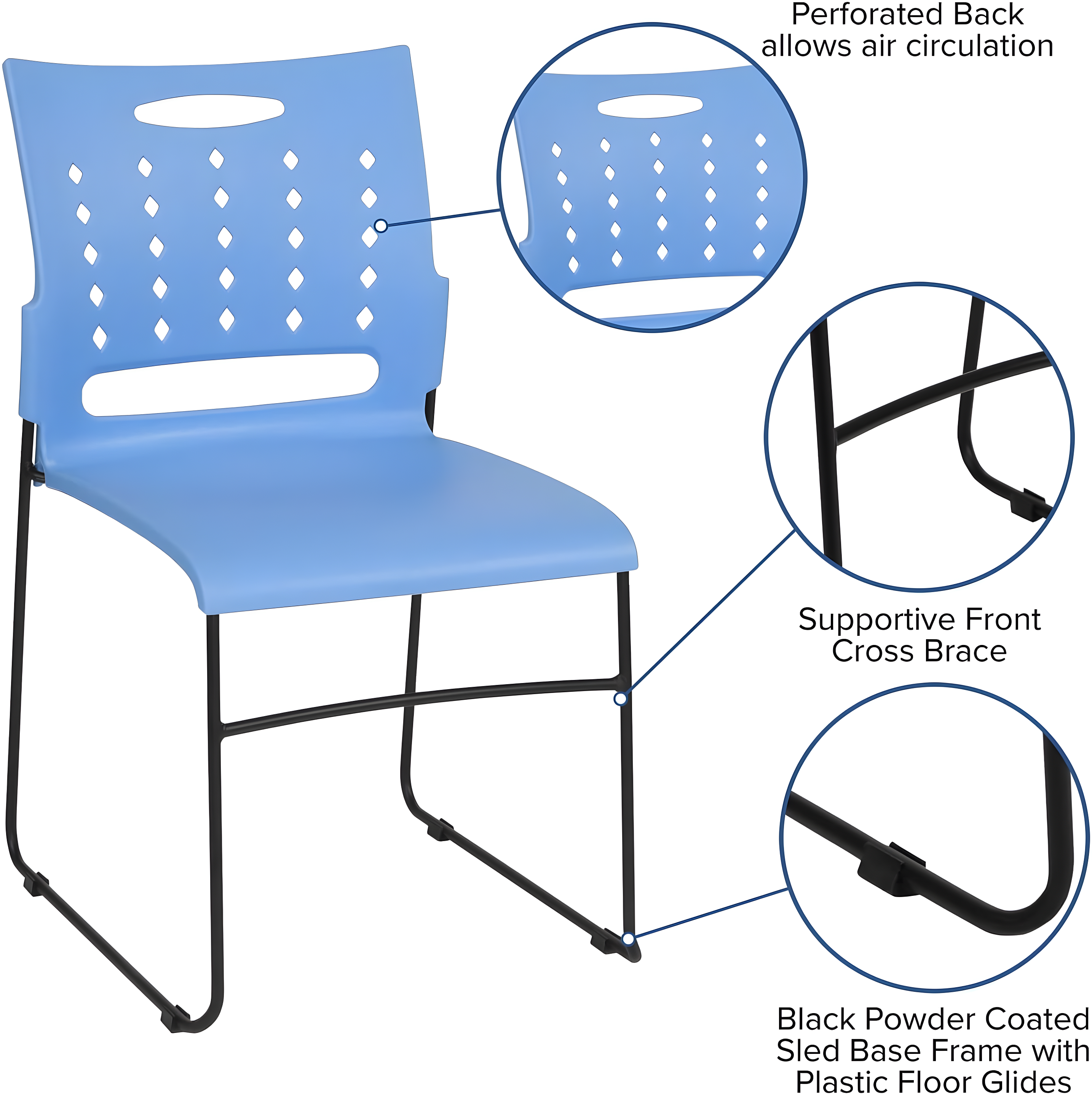 Flash Furniture 881 lb. Capacity Sled Base Stack Chair with Carry Handle and Air-Vent Back