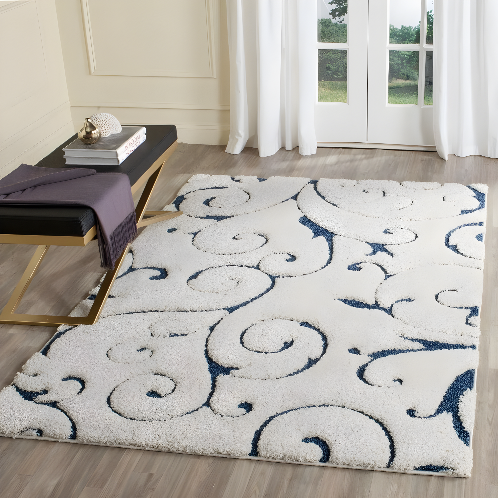 Florida Shag SG455 Power Loomed Indoor Area Rug - Cream/Blue - 5'3"x7'6" - Safavieh.