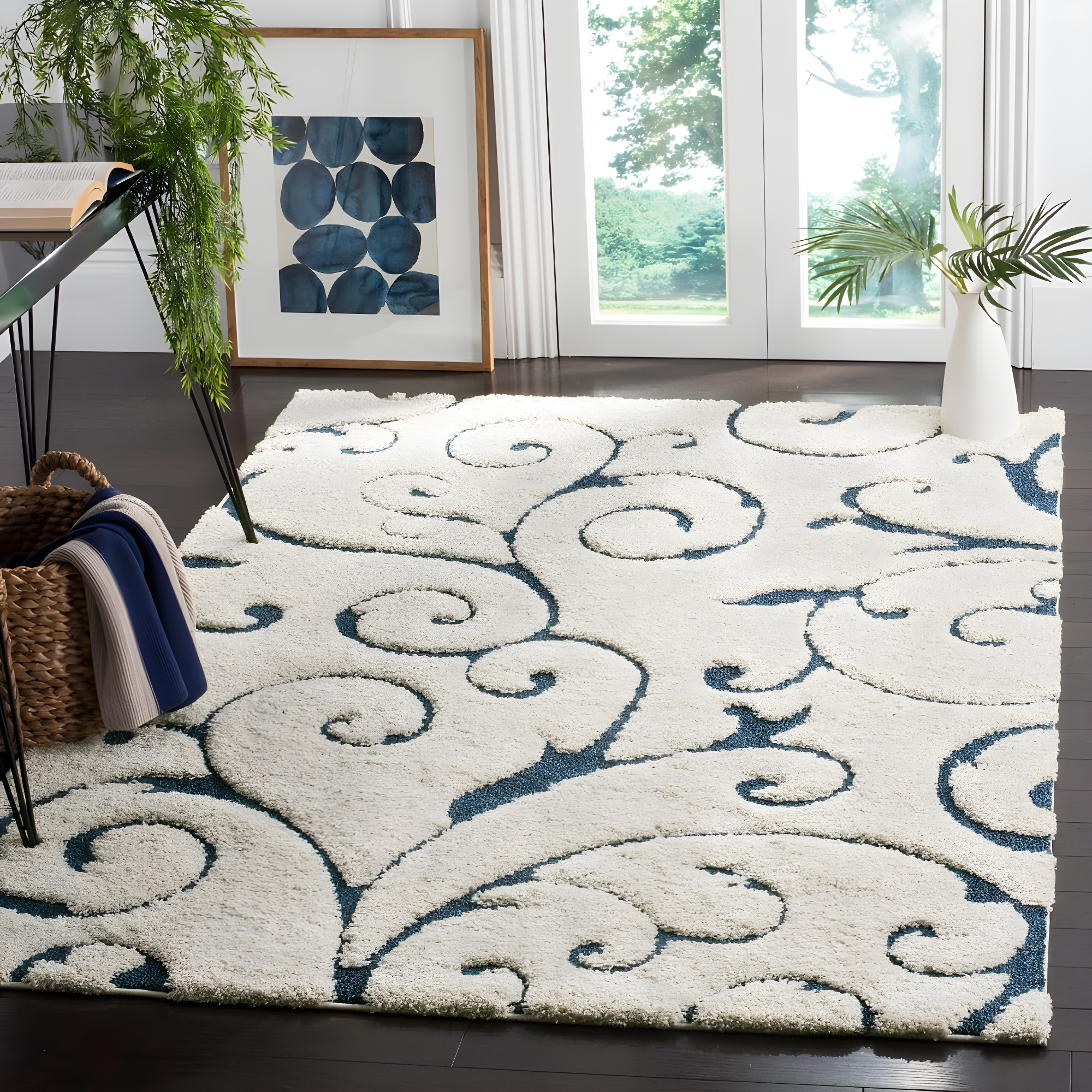 Florida Shag SG455 Power Loomed Indoor Area Rug - Cream/Blue - 5'3"x7'6" - Safavieh.
