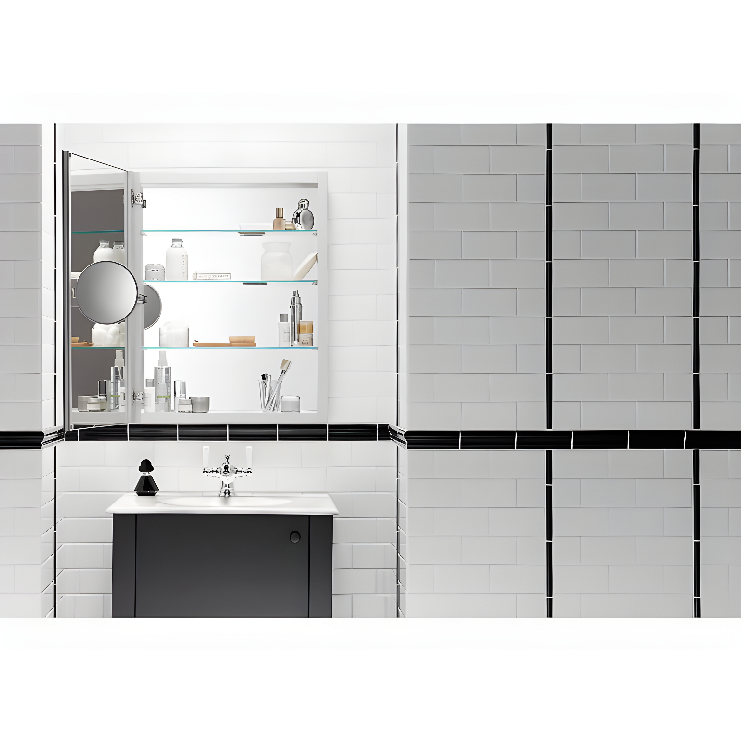 Verdera® Recessed or Surface Mount Frameless Medicine Cabinet with 3 Adjustable Shelves