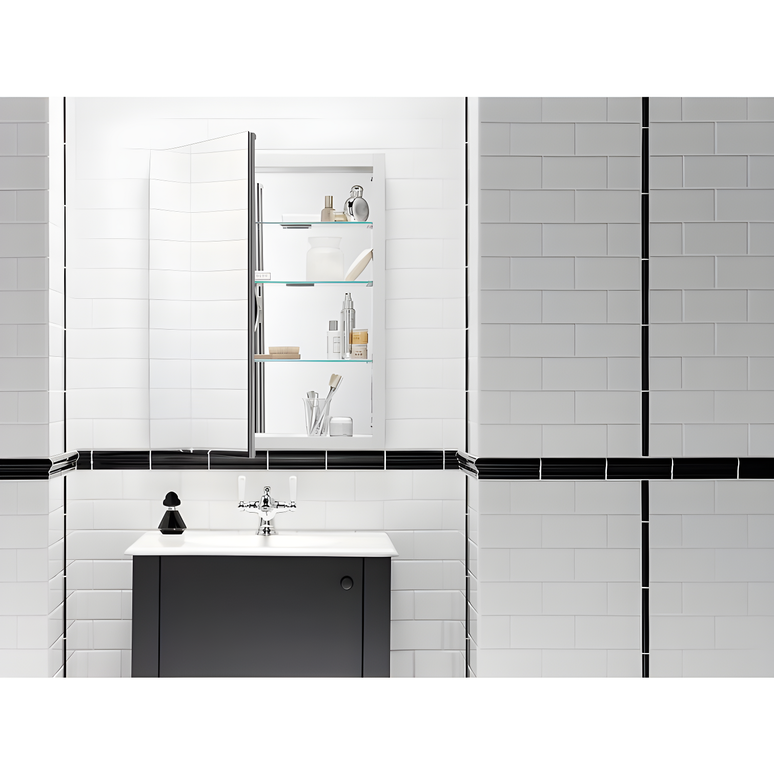 Verdera® Recessed or Surface Mount Frameless Medicine Cabinet with 3 Adjustable Shelves