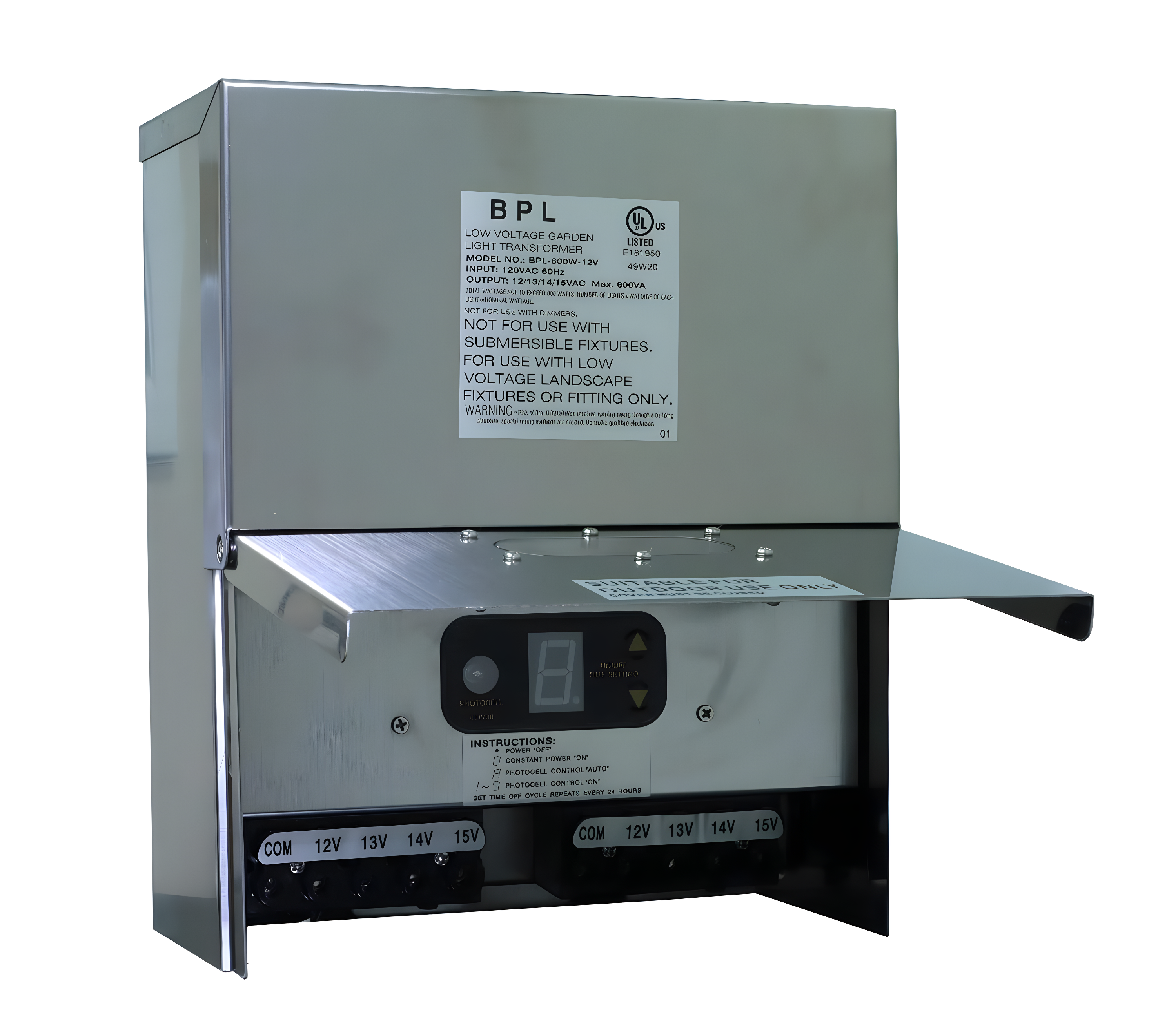 Best Pro Lighting 600W Multi Tap 12V - 15V Stainless Steel Low Voltage Landscape Light Transformer BPL600W-12VSS