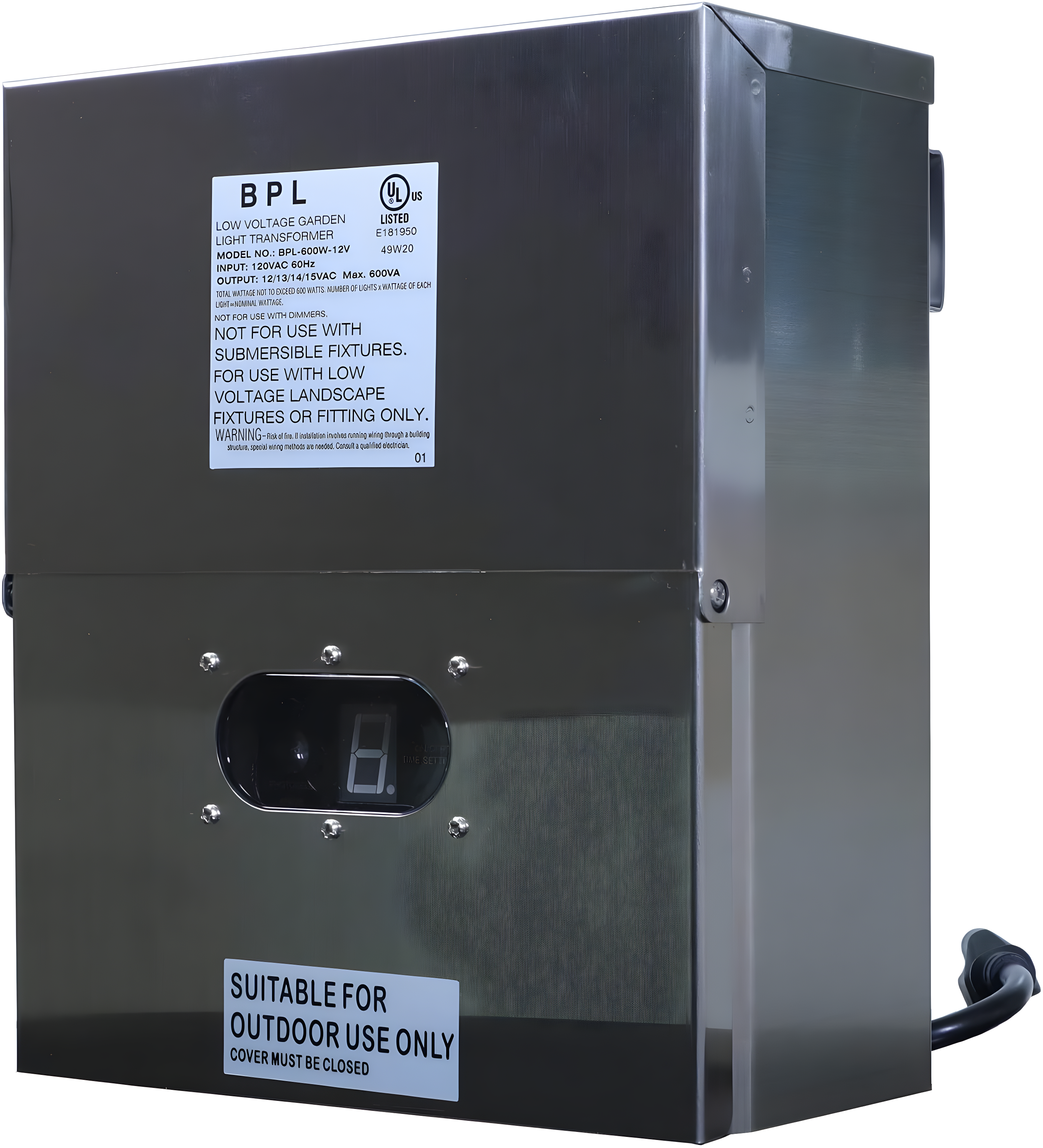 Best Pro Lighting 600W Multi Tap 12V - 15V Stainless Steel Low Voltage Landscape Light Transformer BPL600W-12VSS