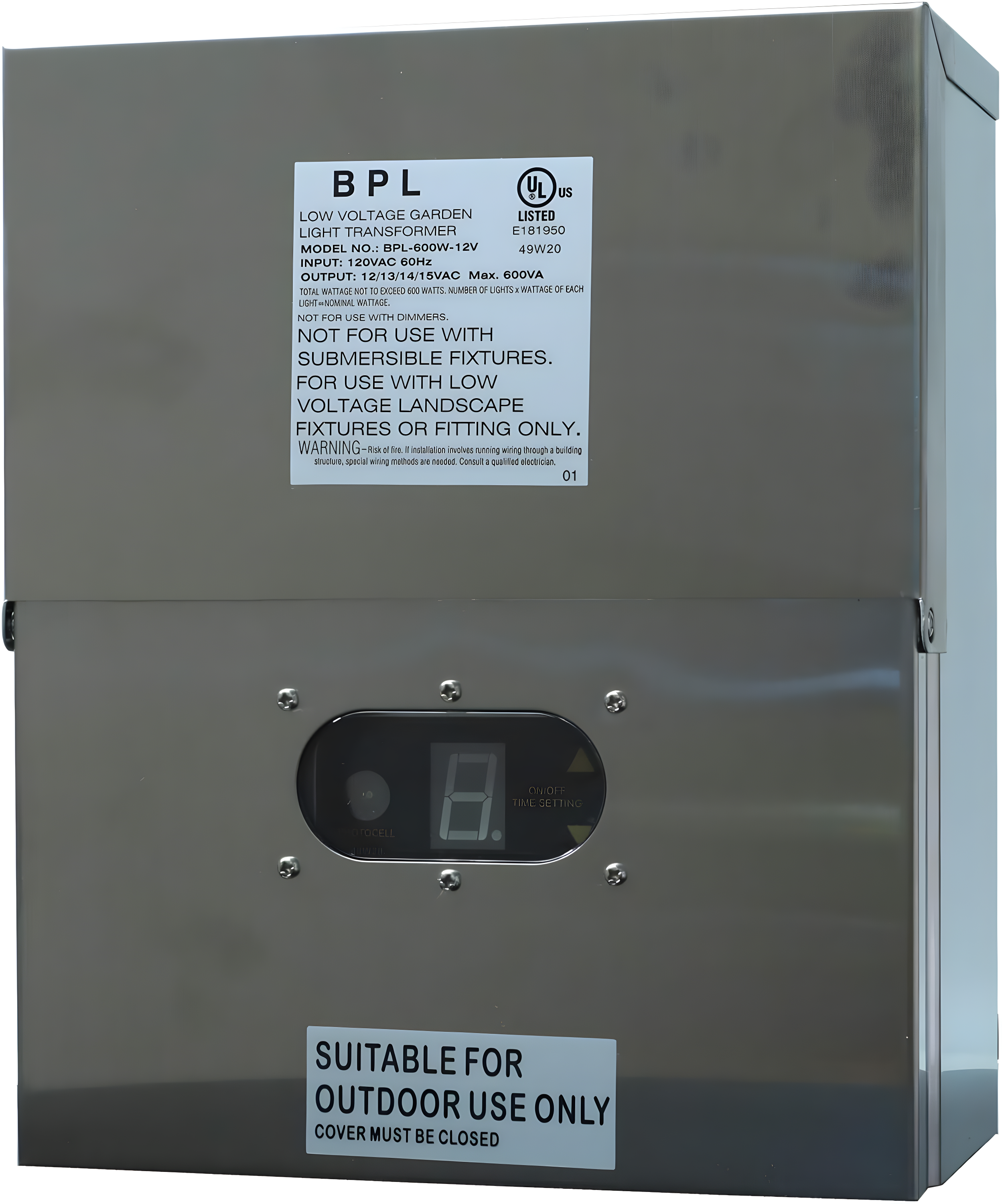 Best Pro Lighting 600W Multi Tap 12V - 15V Stainless Steel Low Voltage Landscape Light Transformer BPL600W-12VSS