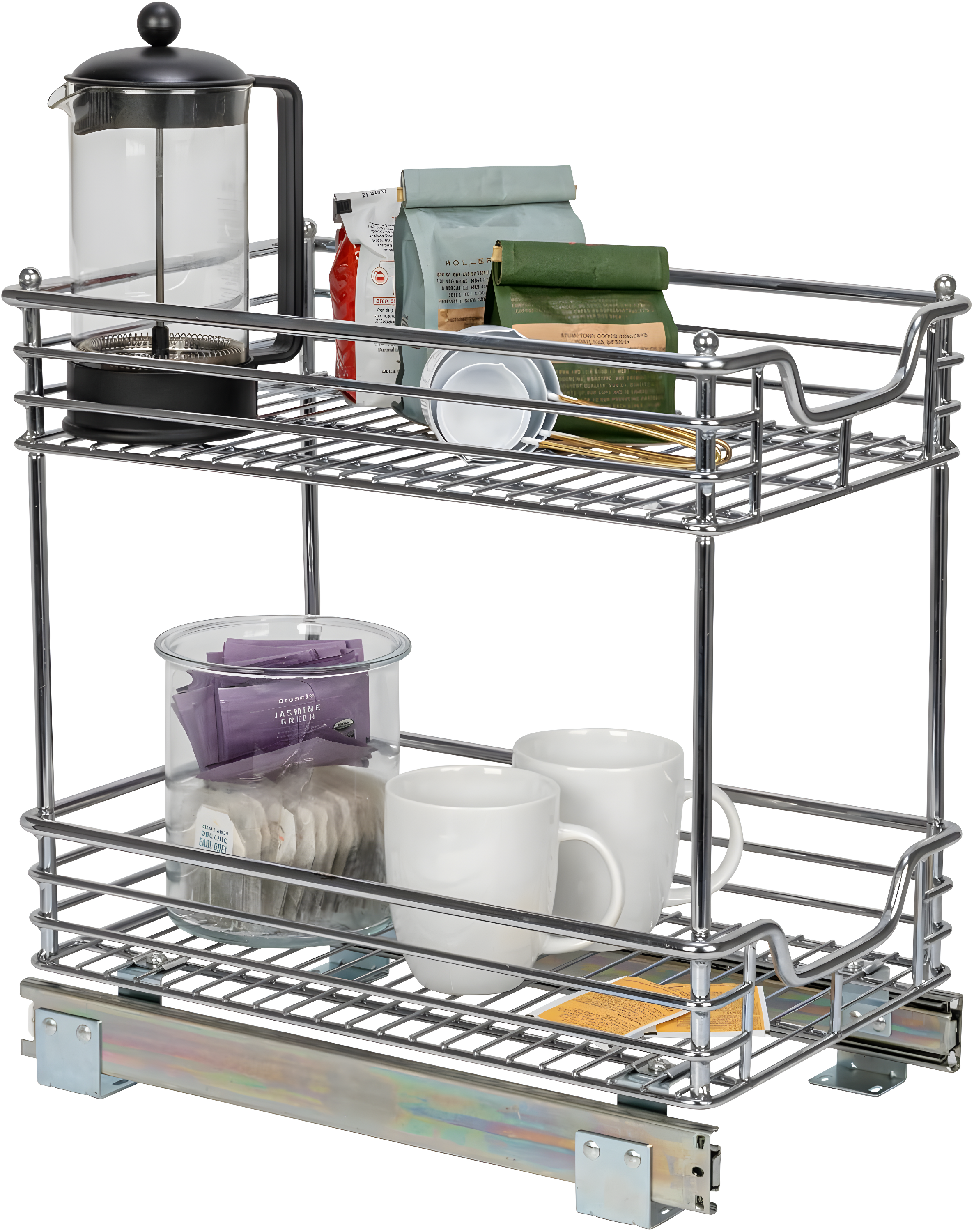 Glidez Multipurpose Chrome-Plated Steel Pull-Out/Slide-Out Storage Organizer for Under Cabinet Use - 2-Tier Design - Chrome