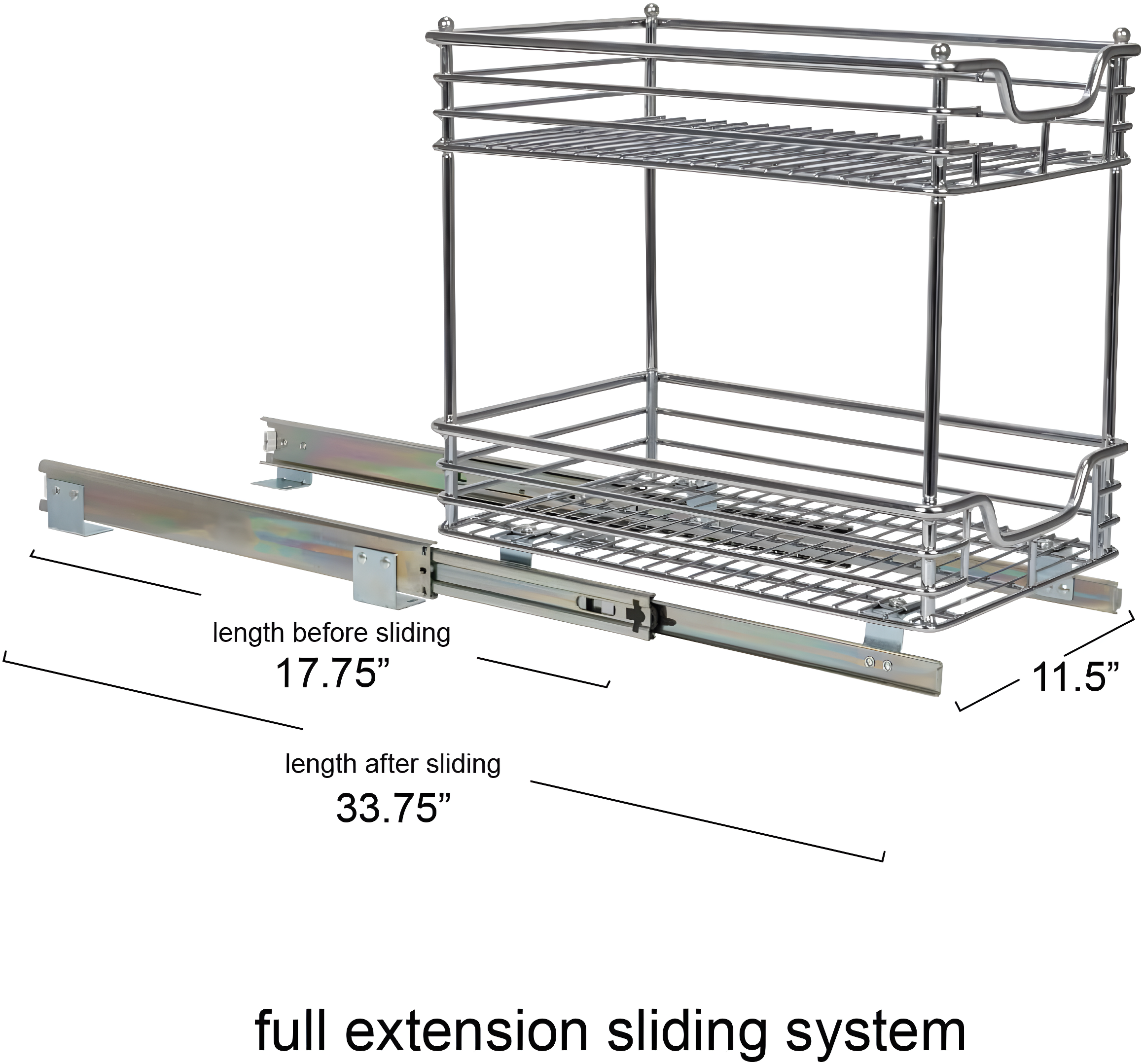 Glidez Multipurpose Chrome-Plated Steel Pull-Out/Slide-Out Storage Organizer for Under Cabinet Use - 2-Tier Design - Chrome