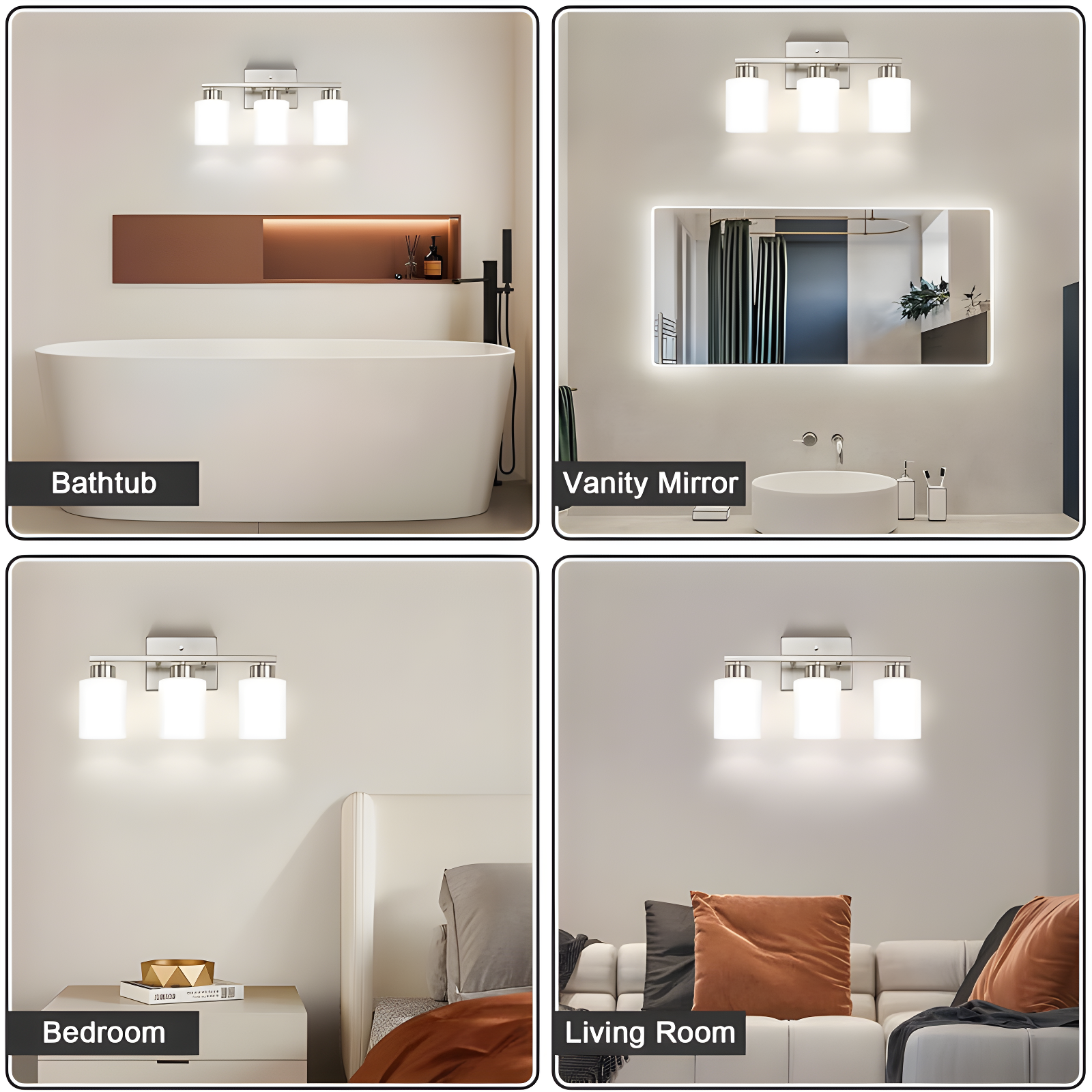 Brushed Nickel Bathroom Light Fixtures, 3-Light Modern Vanity Light Over Mirror