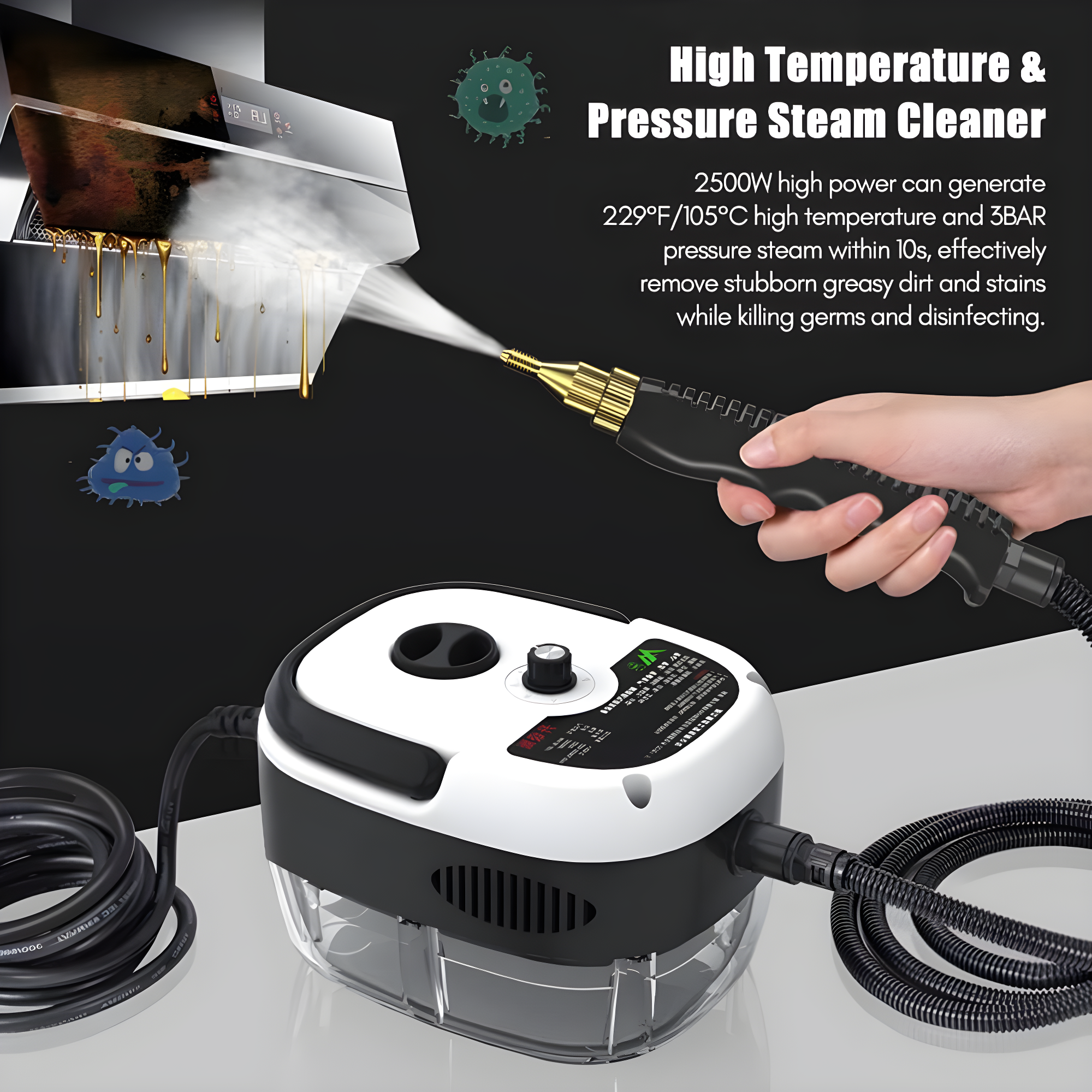 Handheld Pressurized Steam Cleaner,2500W Handheld High Temp Portable Cleaning Machine, Cleaning for Couch, Auto, Floor and More