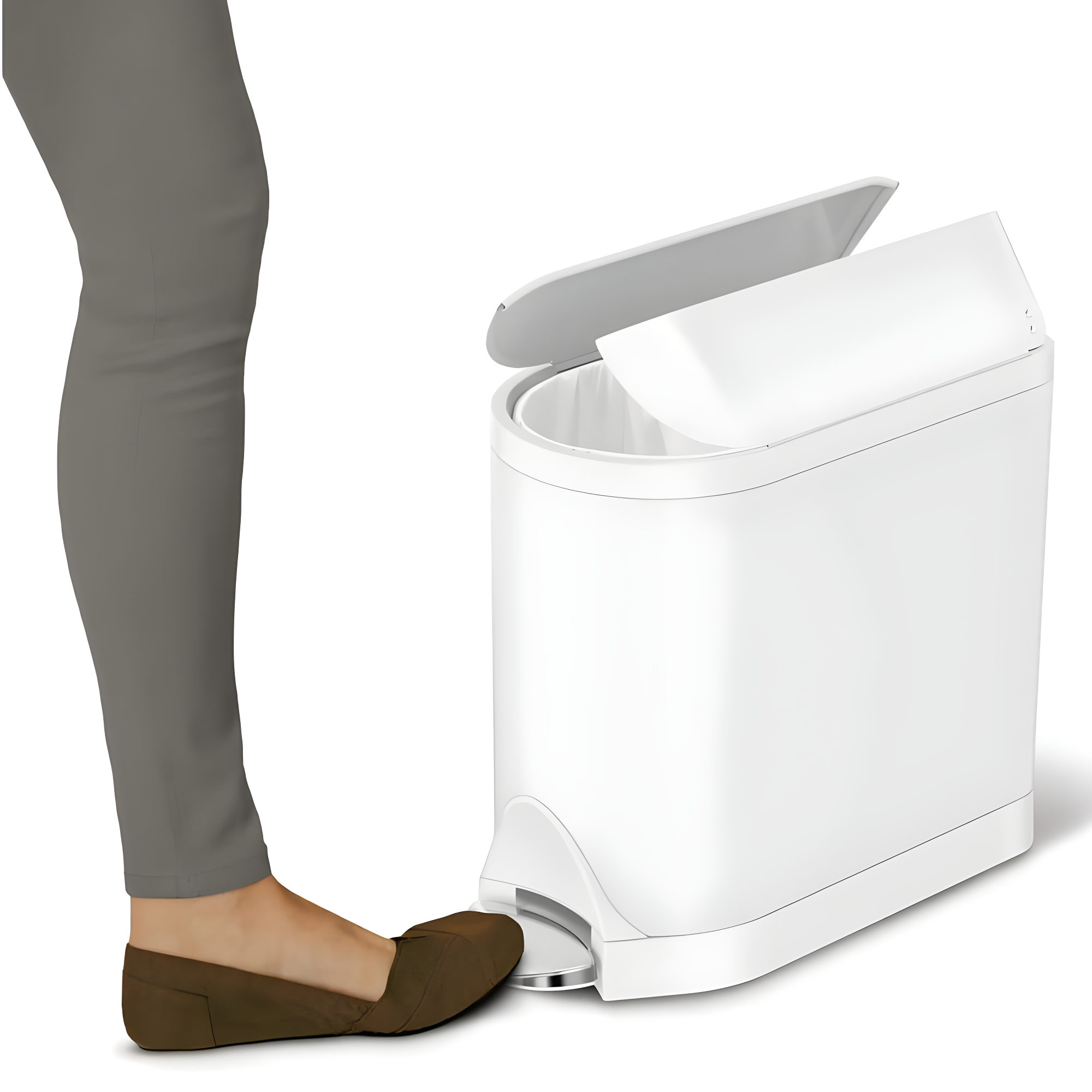 simplehuman 10L Butterfly Lid Bathroom Step Trash Can White Steel: Stainless Steel, Indoor, Spot Clean, 2 Gallon Capacity