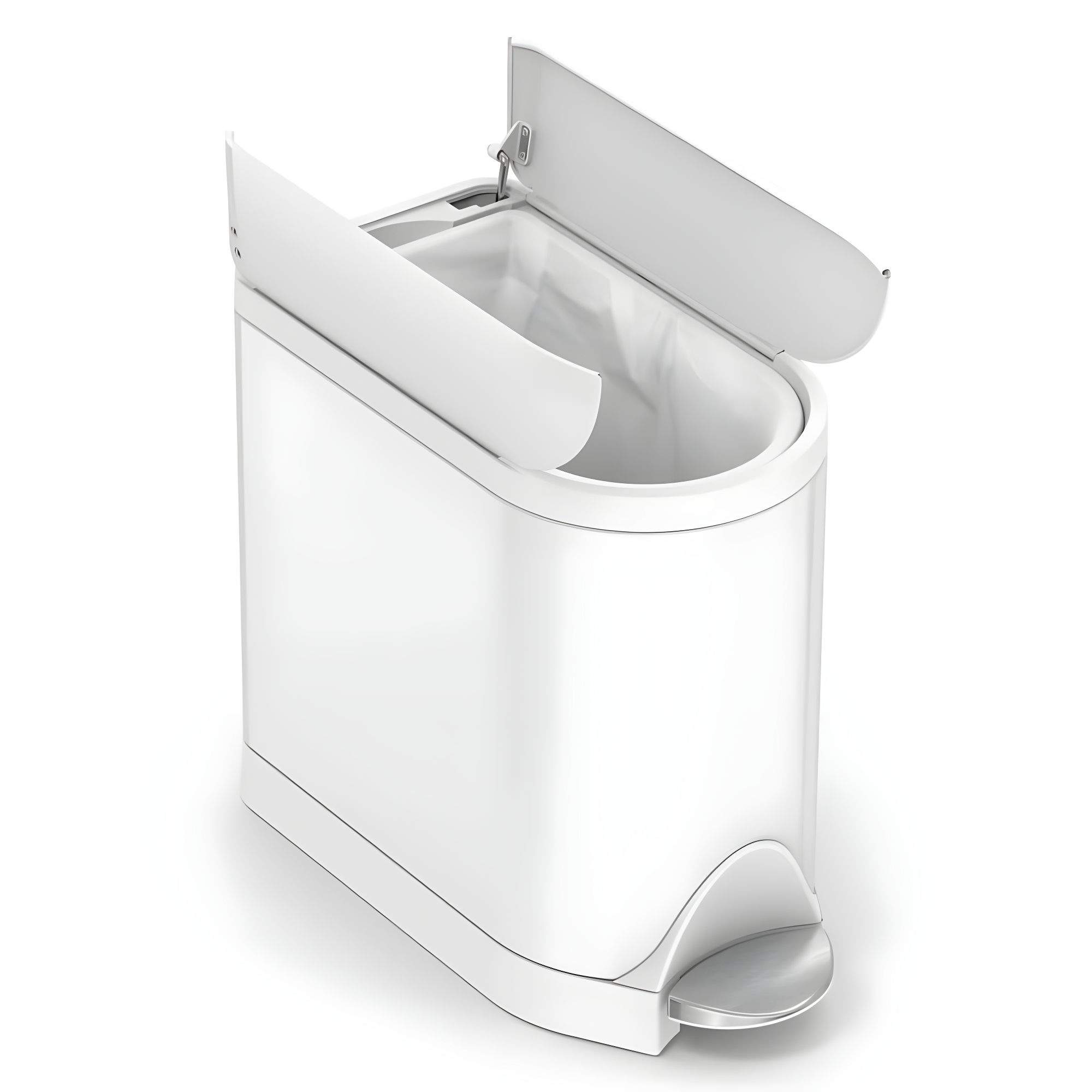 simplehuman 10L Butterfly Lid Bathroom Step Trash Can White Steel: Stainless Steel, Indoor, Spot Clean, 2 Gallon Capacity