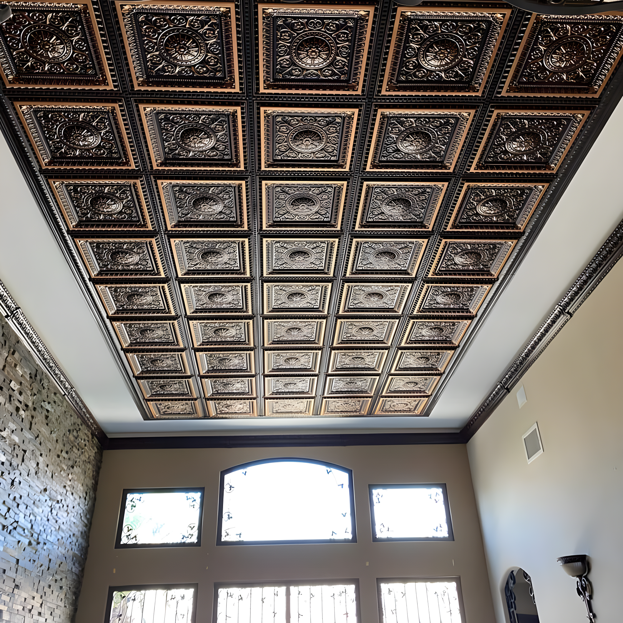 Marseille 24'' W Textured PVC Drop-In Ceiling Tile In Antique Gold