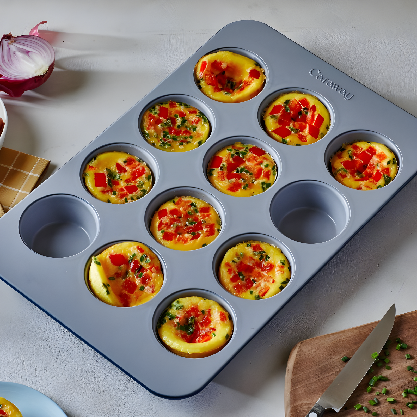Caraway Home 10.04" Nonstick Ceramic Muffin Pan Slate: Aluminized Steel Cupcake Tin, Hand Wash, 1-Year Warranty