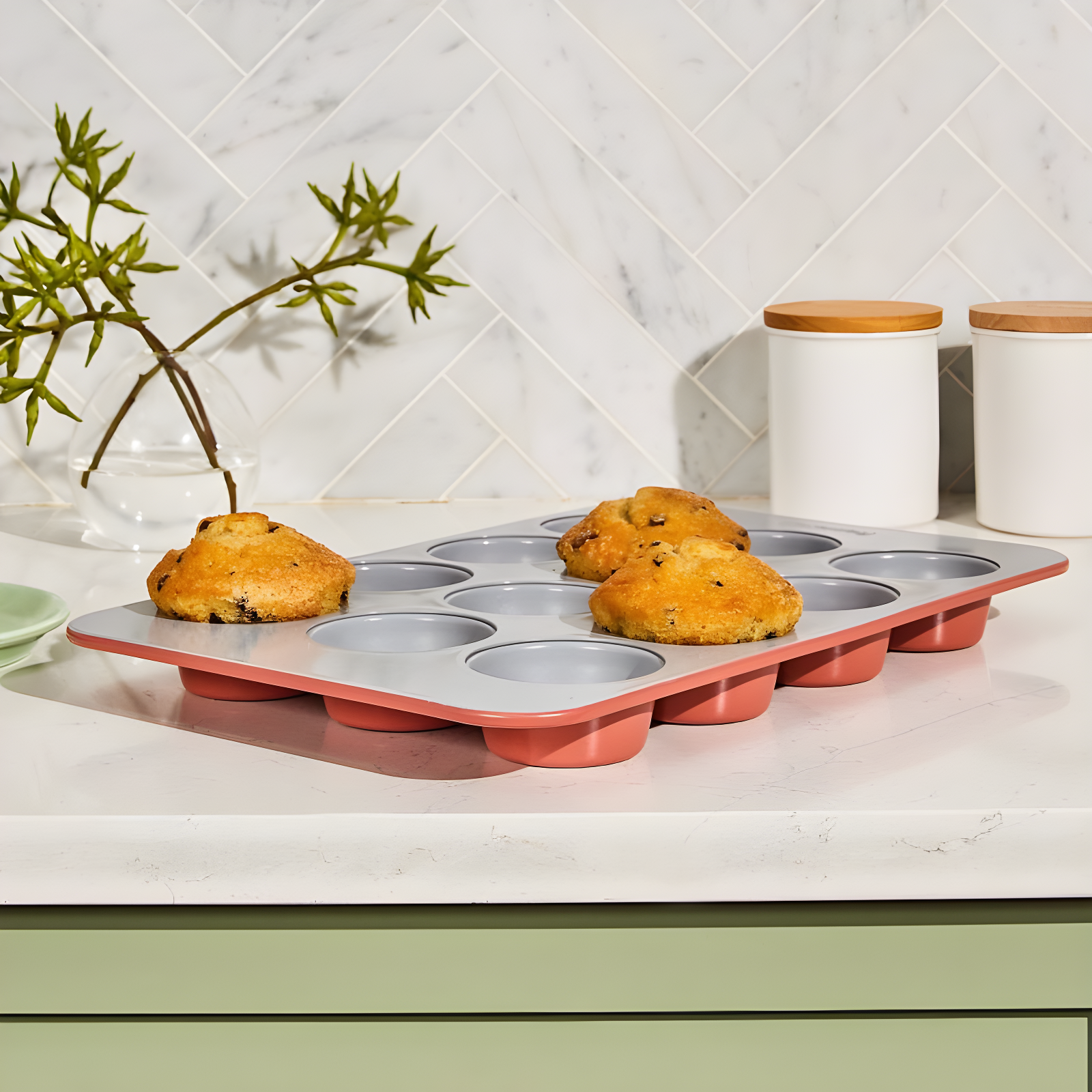 Caraway Home 10.04" Nonstick Ceramic Muffin Pan Slate: Aluminized Steel Cupcake Tin, Hand Wash, 1-Year Warranty