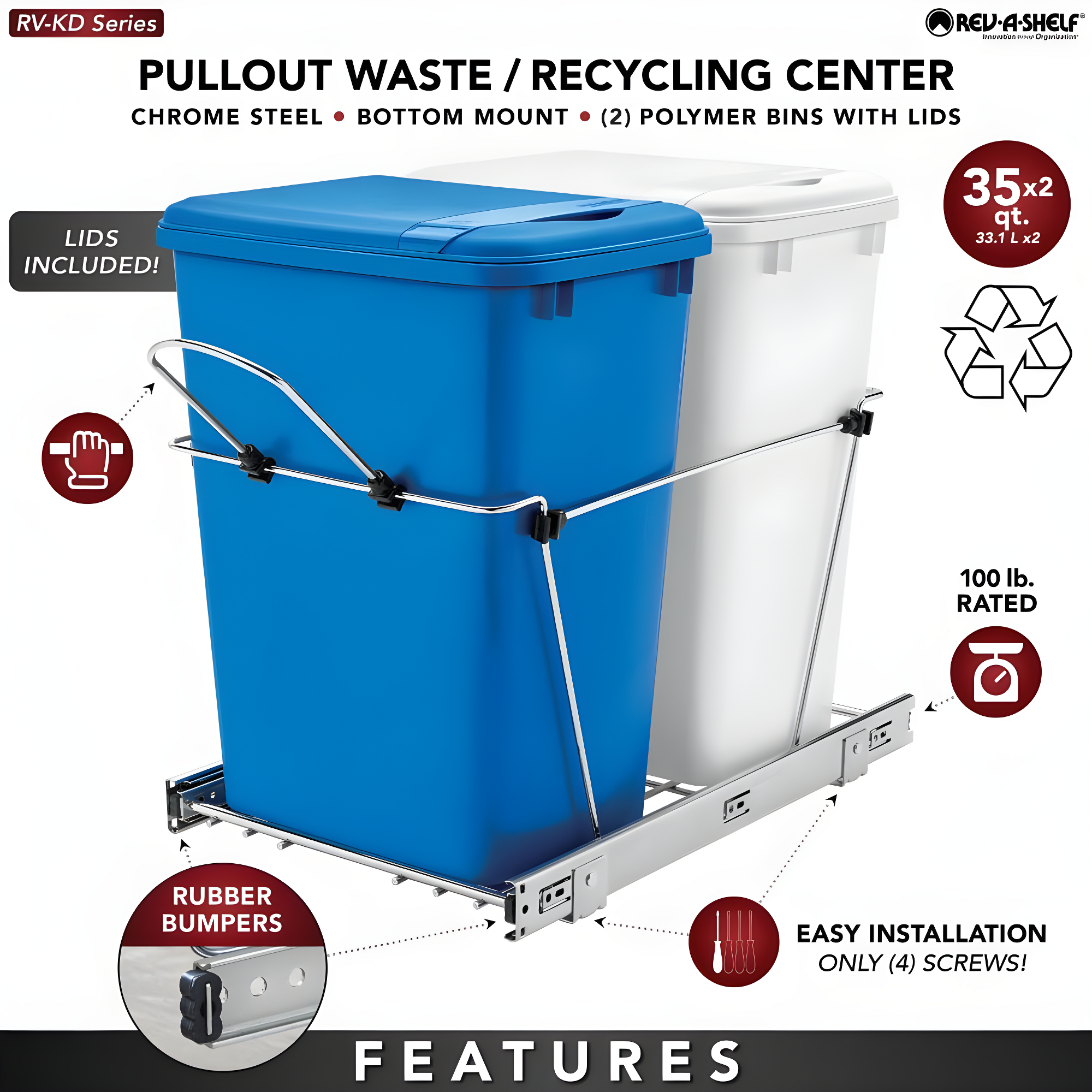Double Sliding Pull-Out Waste Bin Containers