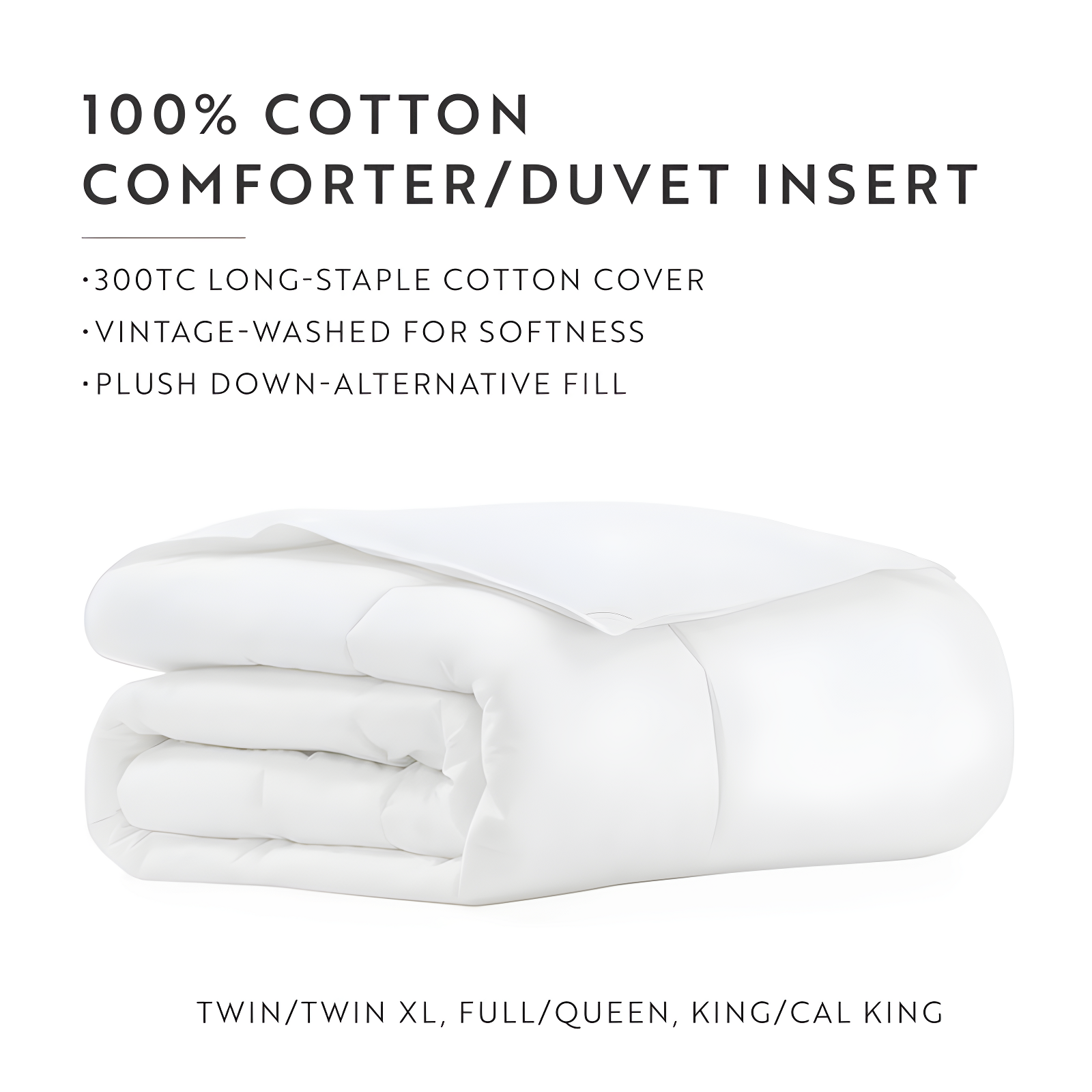 Becky Cameron 100% Cotton Down Alternative Comforter/Duvet Insert - Vintage Washed and Brushed Cotton Shell