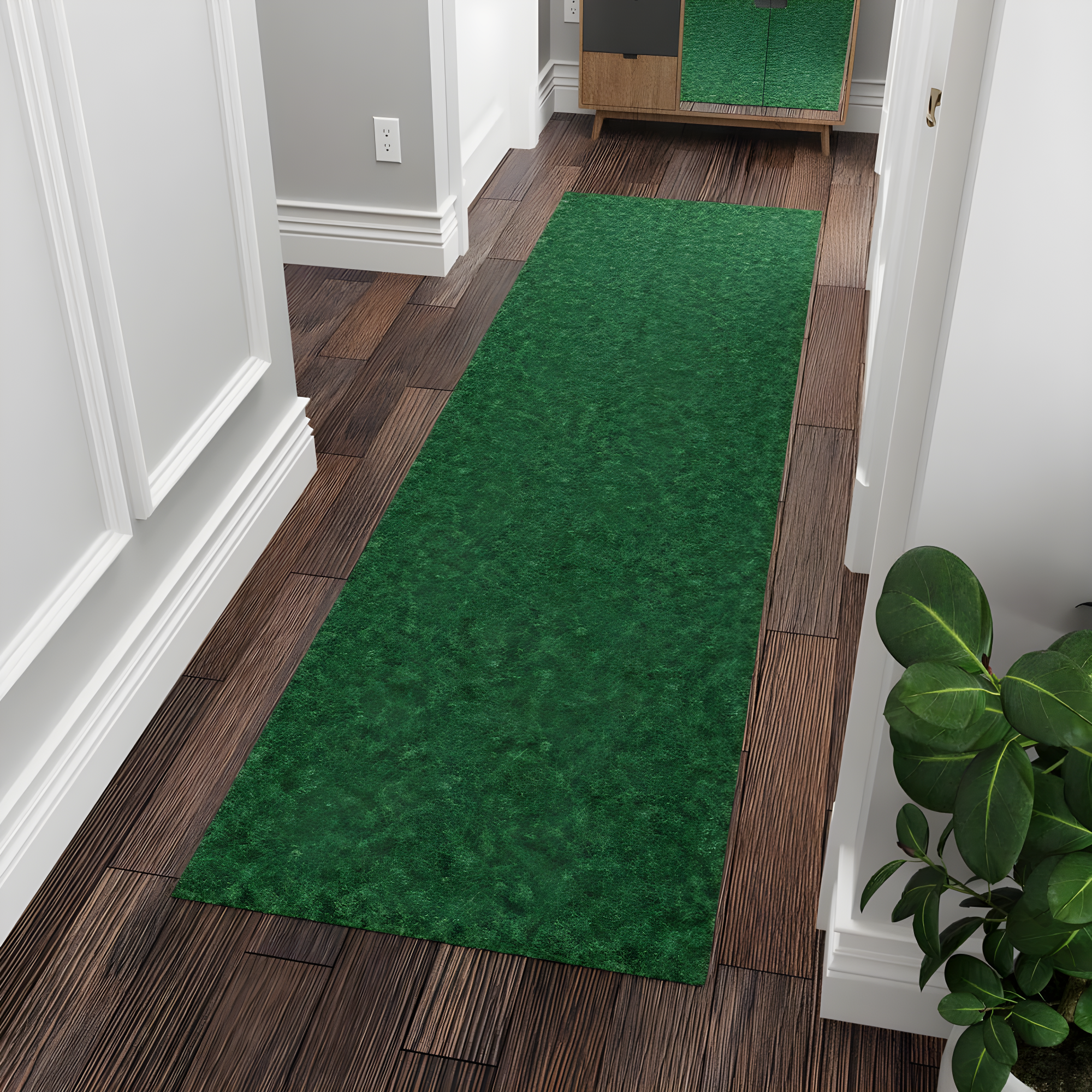 Green Polyester Non-Slip Indoor/Outdoor Runner Rug 3x6
