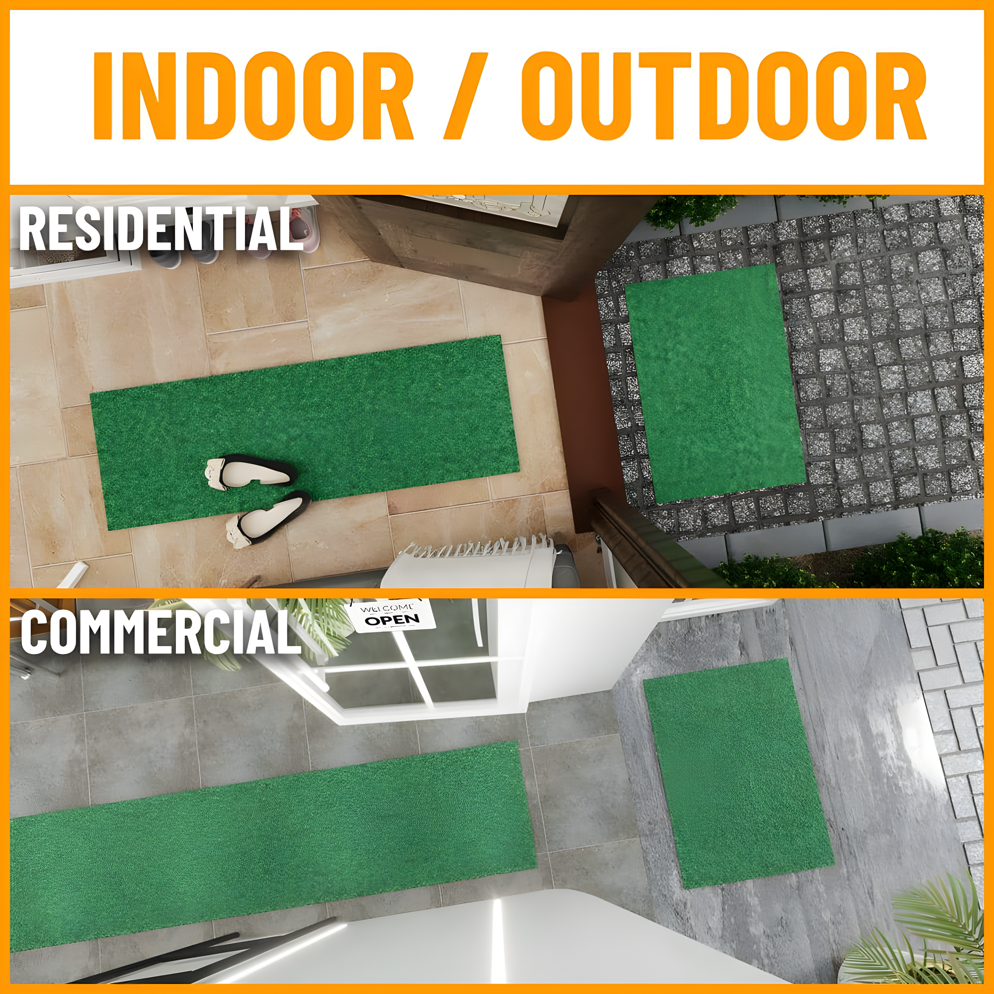 Green Polyester Non-Slip Indoor/Outdoor Runner Rug 3x6